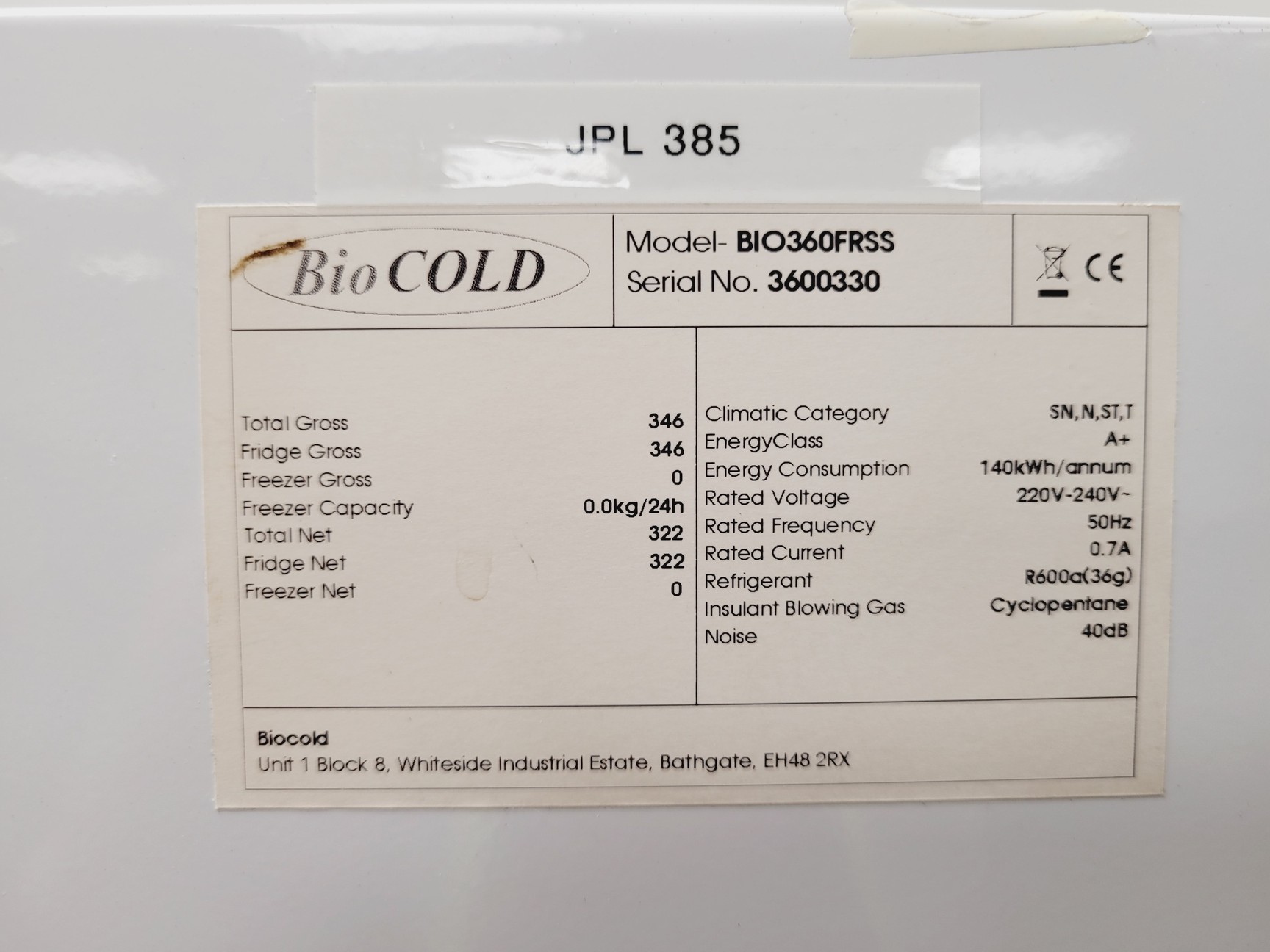 Image of BioCOLD BIO360FRSS Laboratory Refrigerator