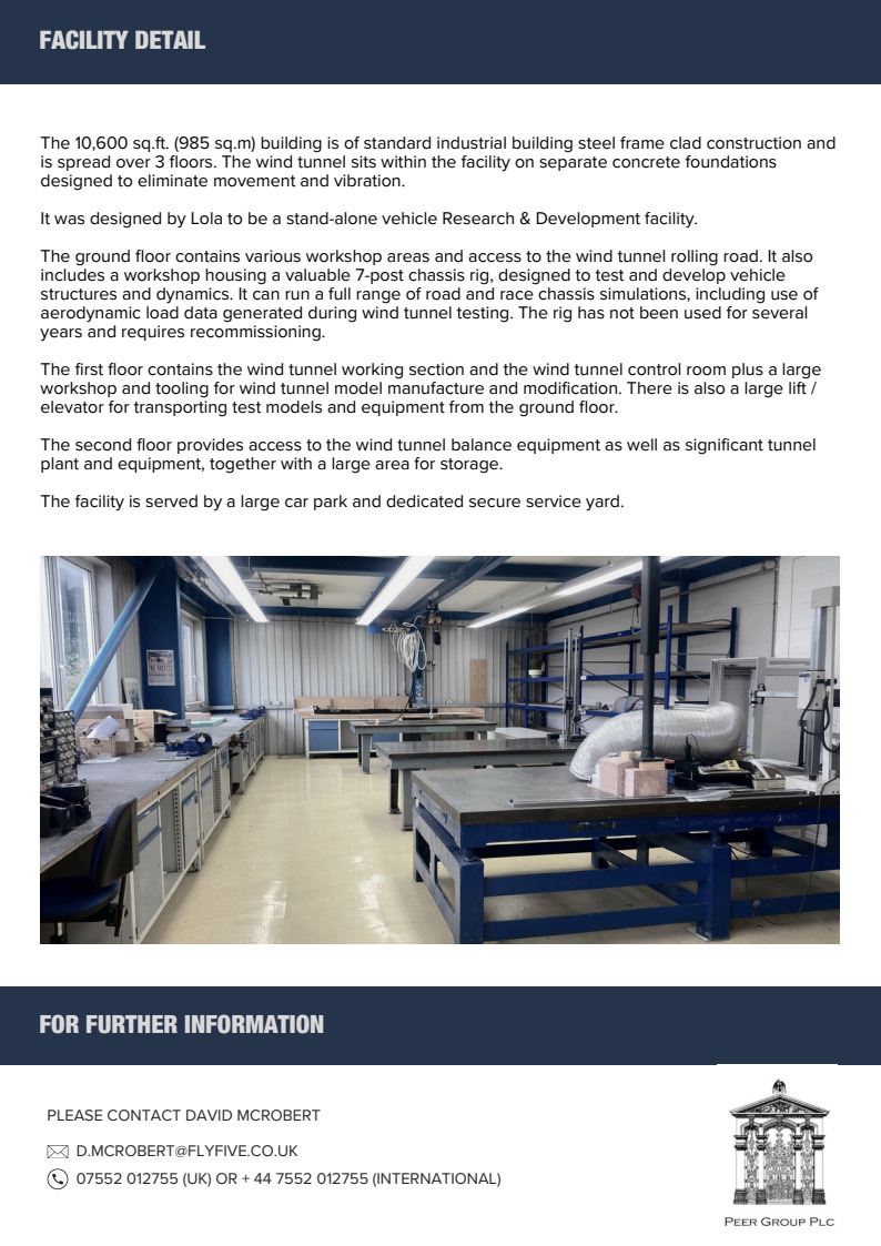 Image of High-Performance Automotive Lola Wind Tunnel w/ 1,200m² Facility Upgraded 2024 