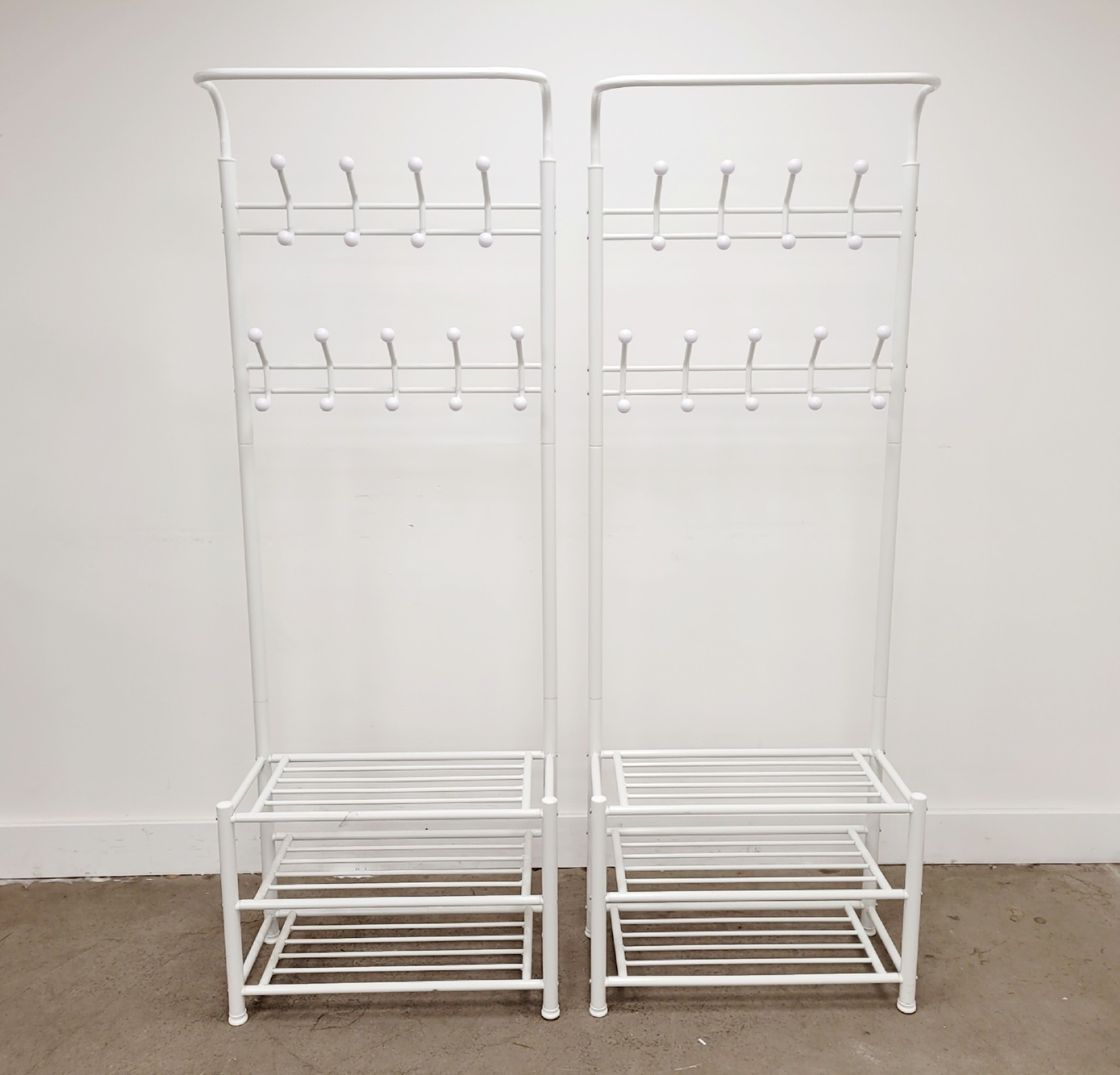 Image of 2 x White Metal Coat Hangers with Shoe Storage
