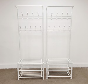 Thumbnail image of 2 x White Metal Coat Hangers with Shoe Storage