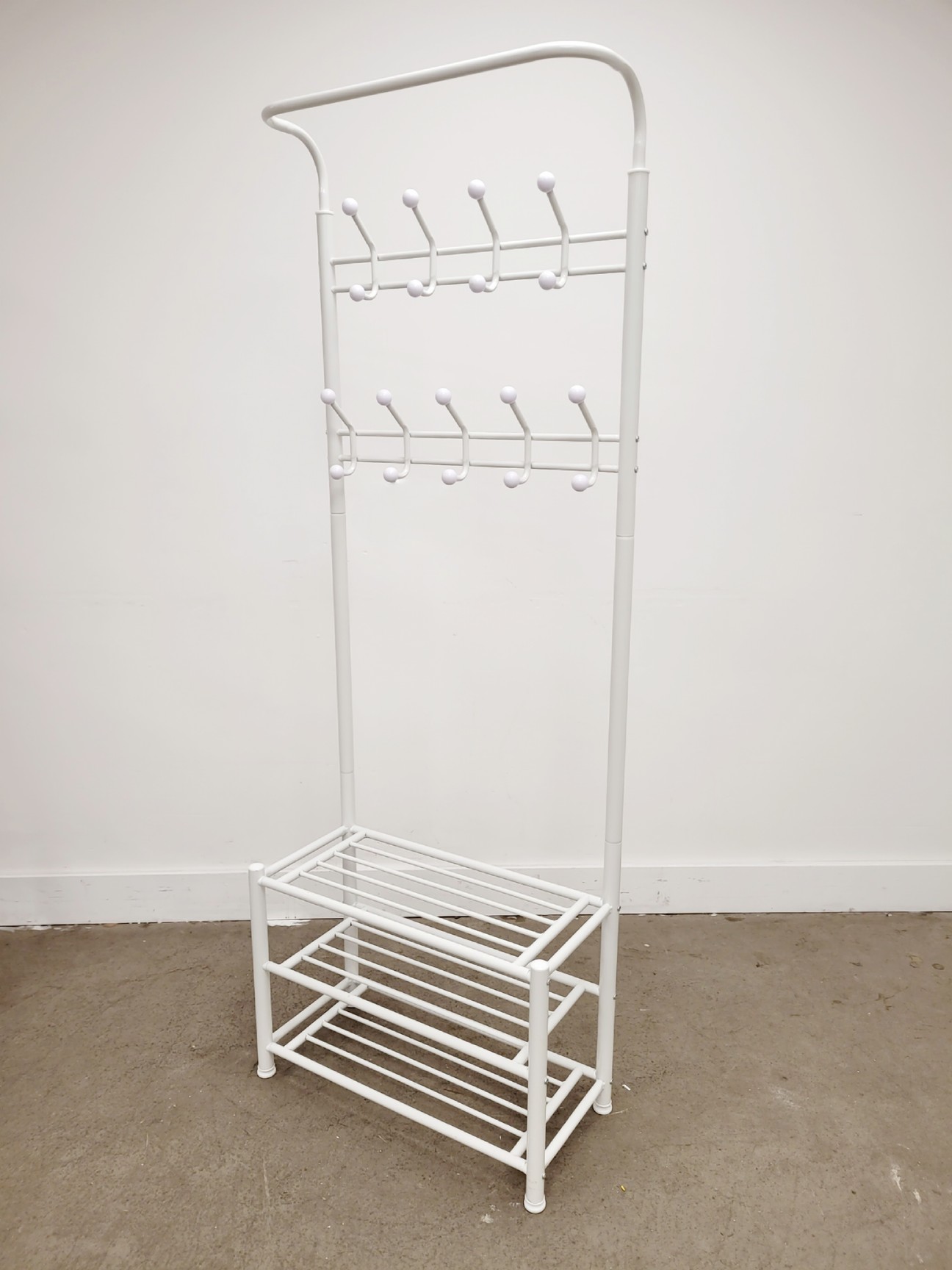 Image of 2 x White Metal Coat Hangers with Shoe Storage