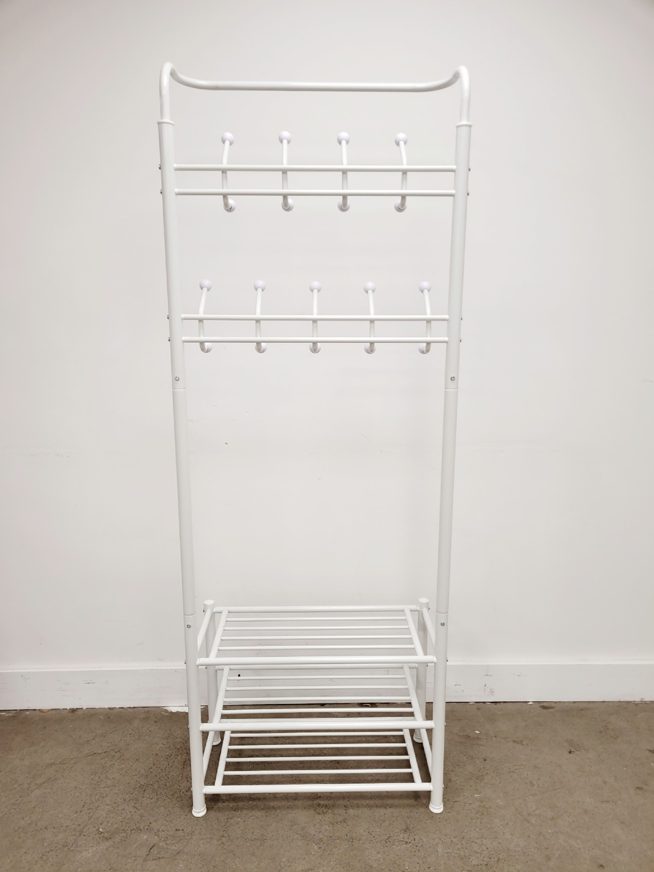 Image of 2 x White Metal Coat Hangers with Shoe Storage