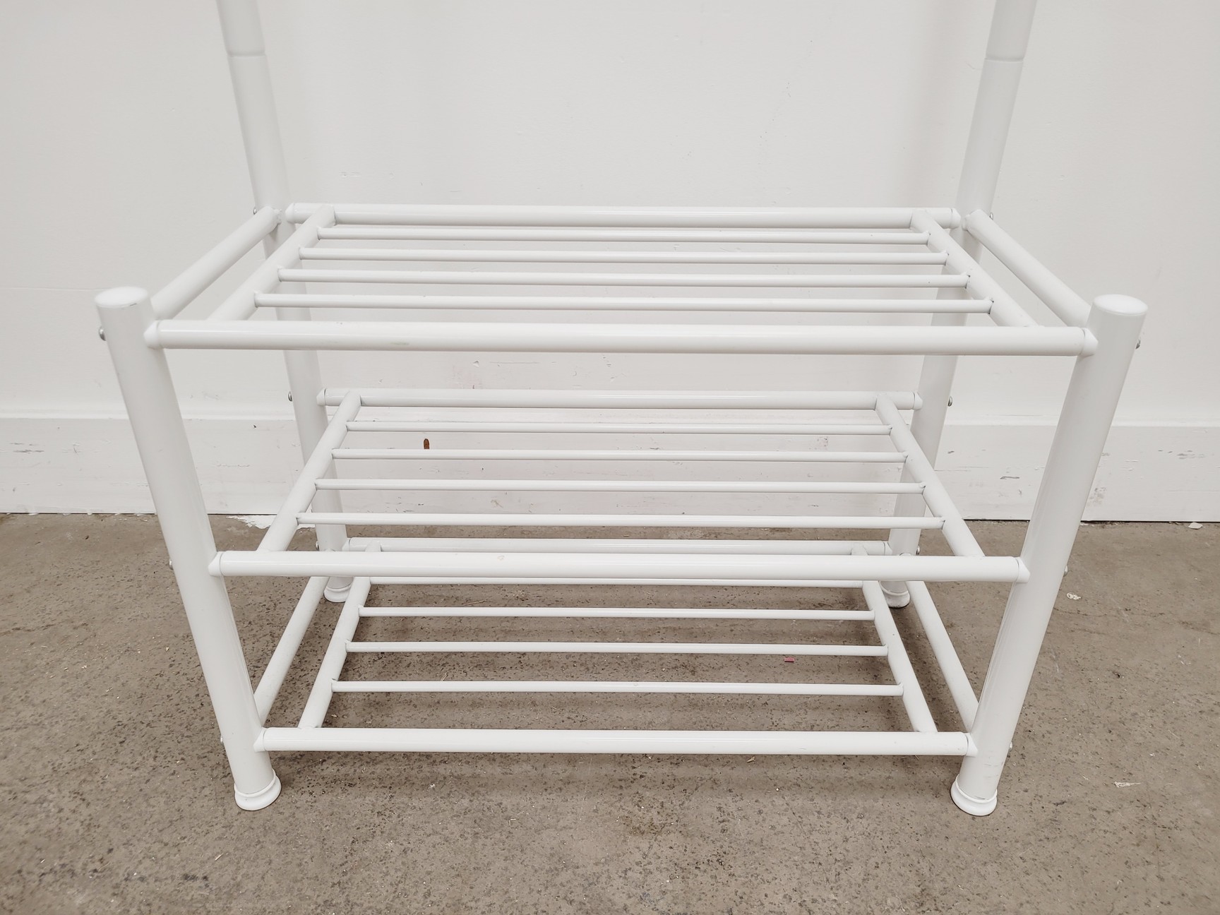 Image of 2 x White Metal Coat Hangers with Shoe Storage