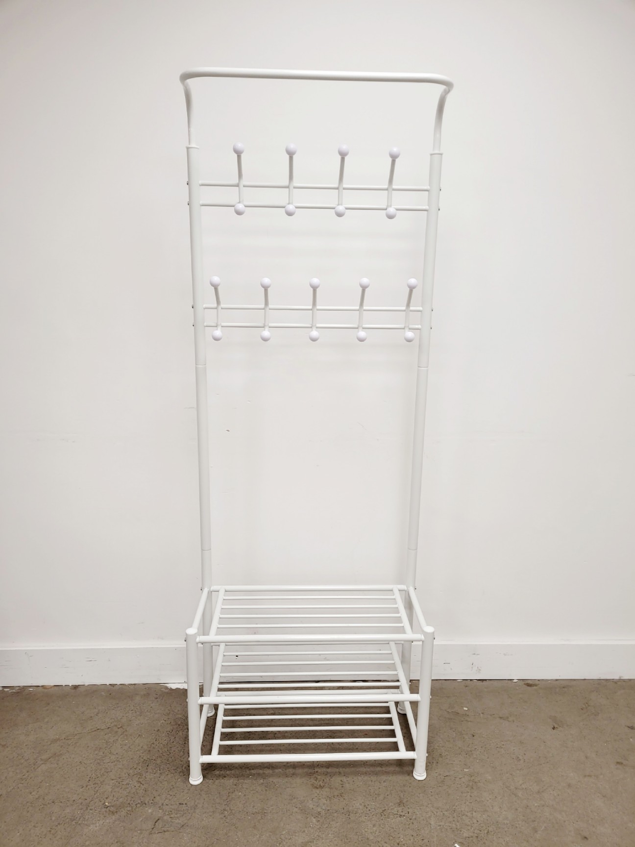 Image of 2 x White Metal Coat Hangers with Shoe Storage