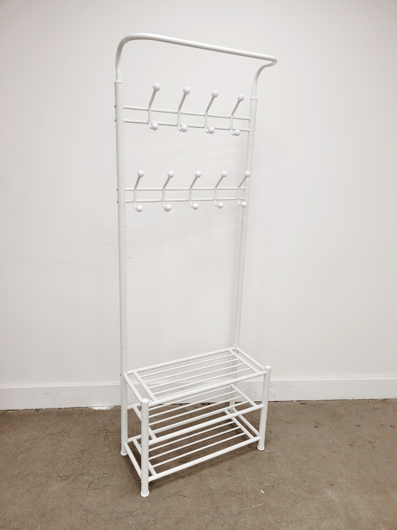 Image of 2 x White Metal Coat Hangers with Shoe Storage
