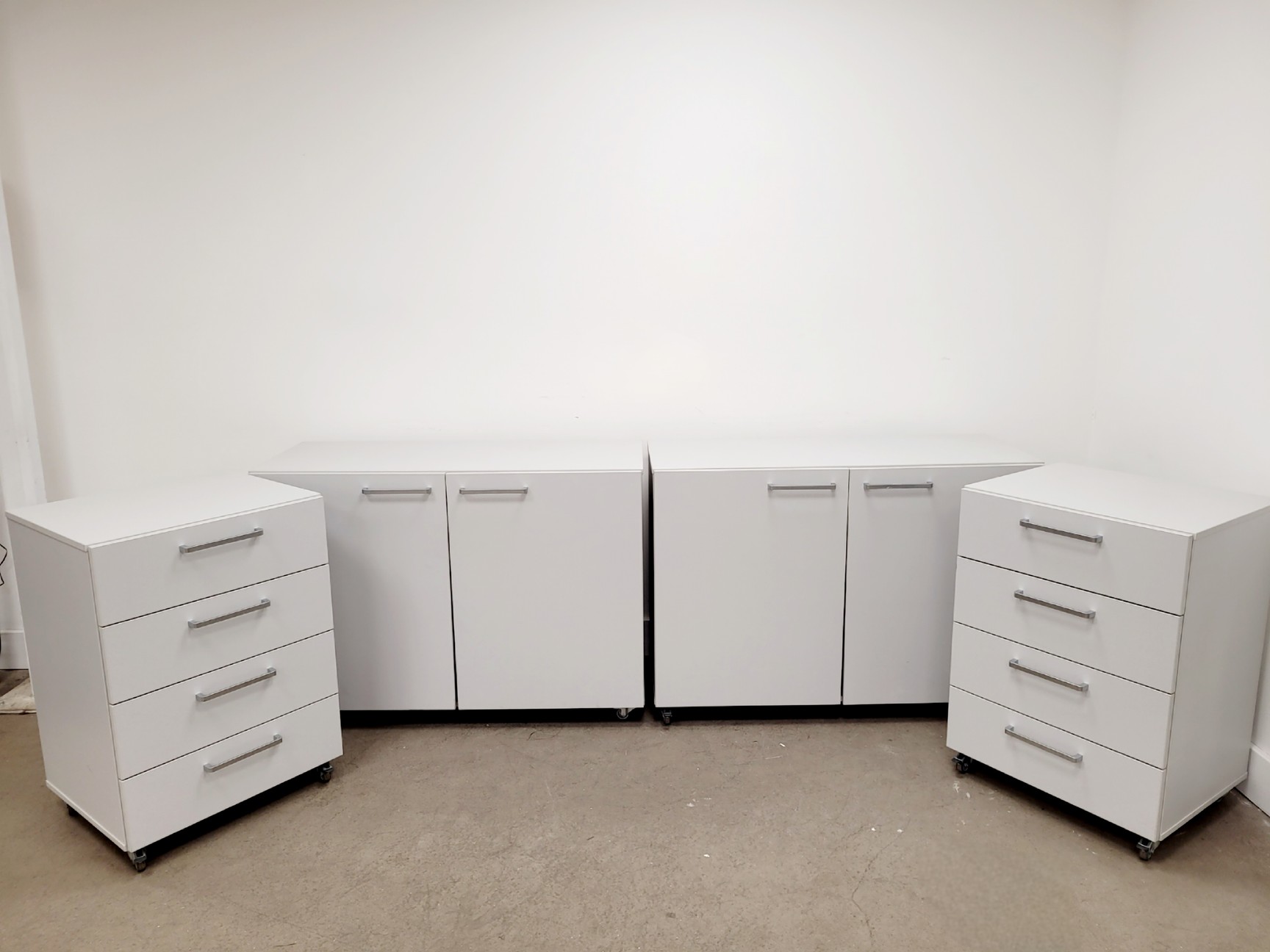 Image of Set of 4 Grey Laboratory Cupboards & Drawers