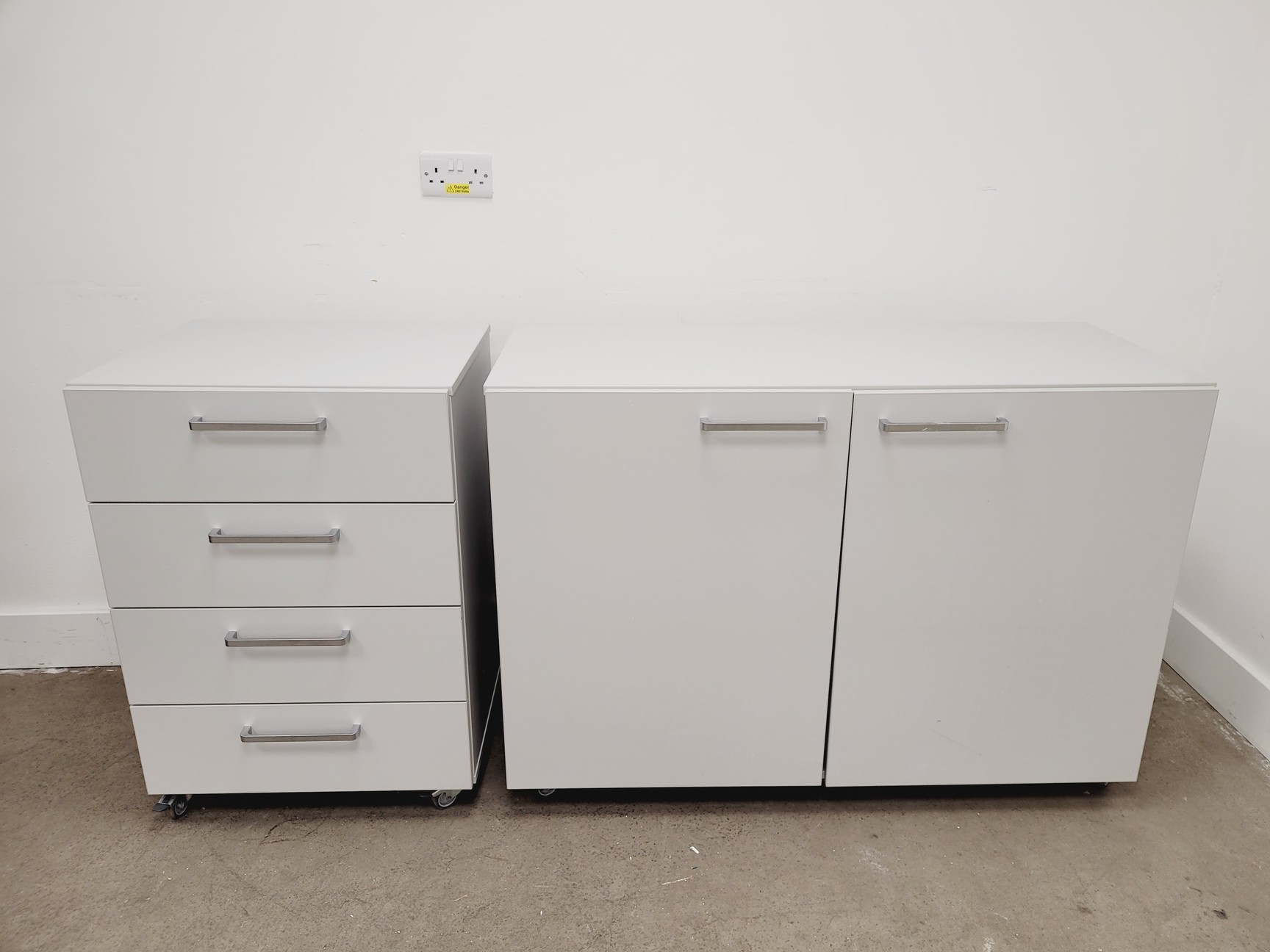 Image of Set of 4 Grey Laboratory Cupboards & Drawers