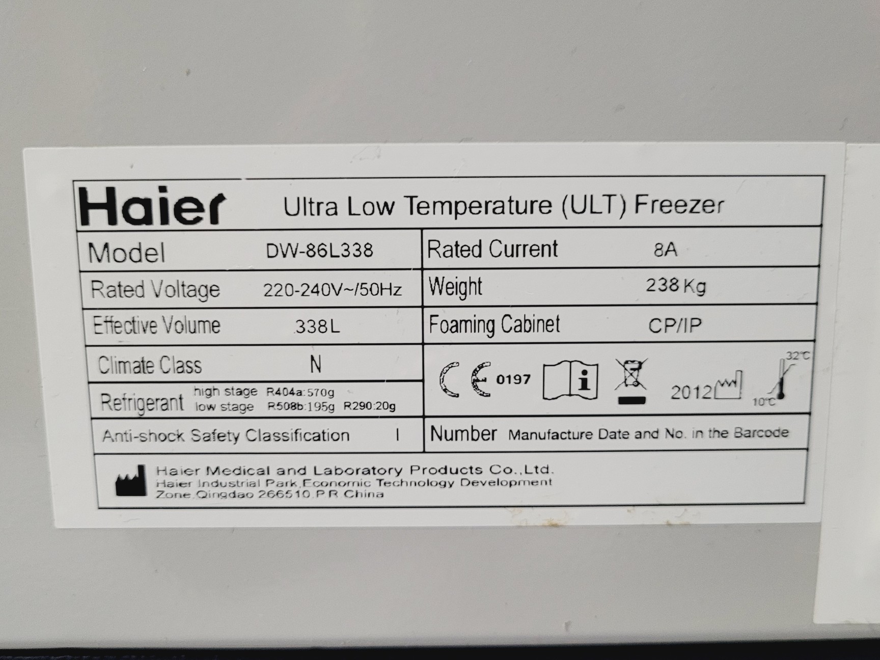 Image of Haier Ultra-Low Temperature (ULT) Freezer Model DW-86L338 