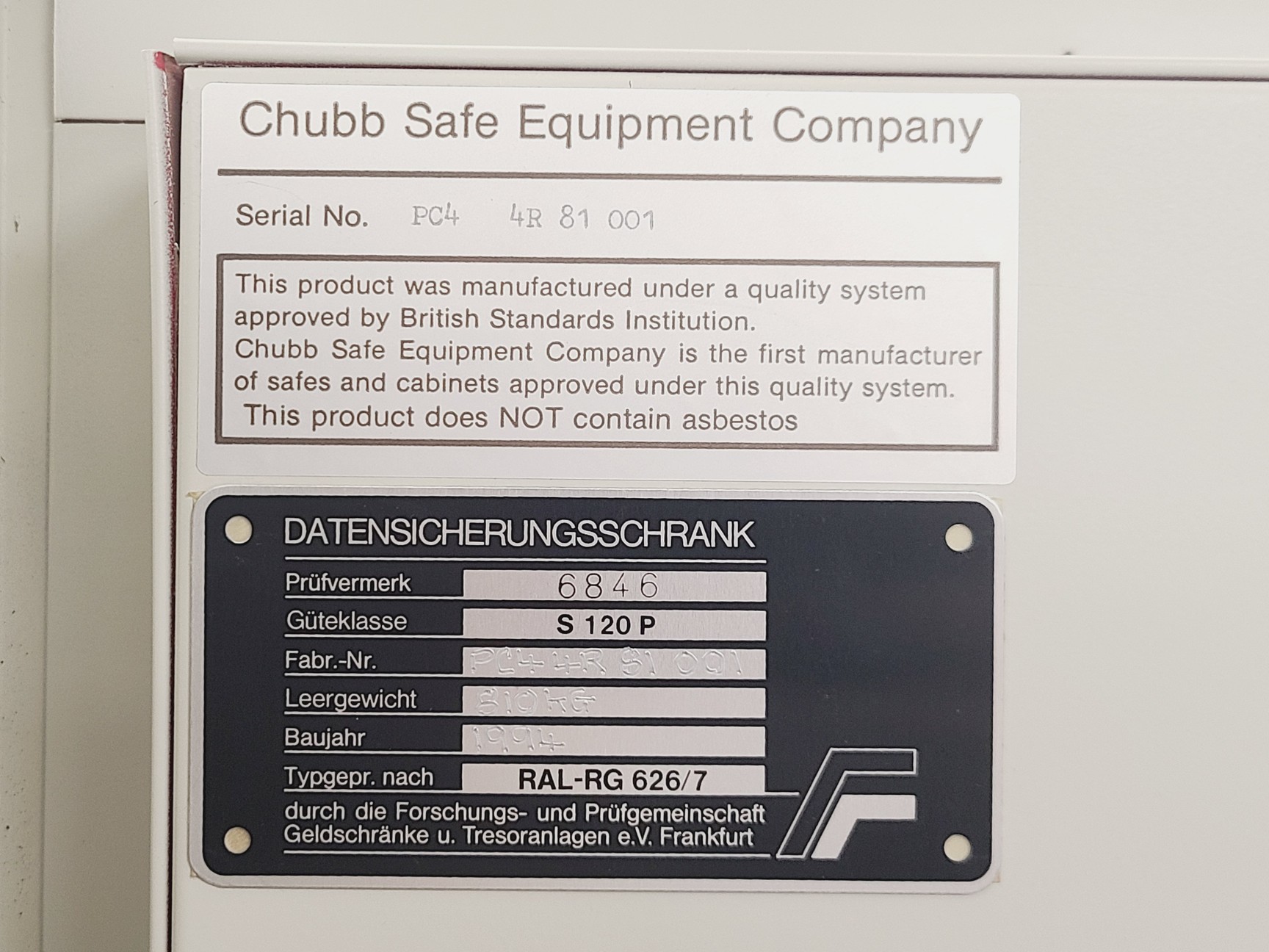 Image of Chubb S 120 P Fire Resisting Document Cabinet Safe