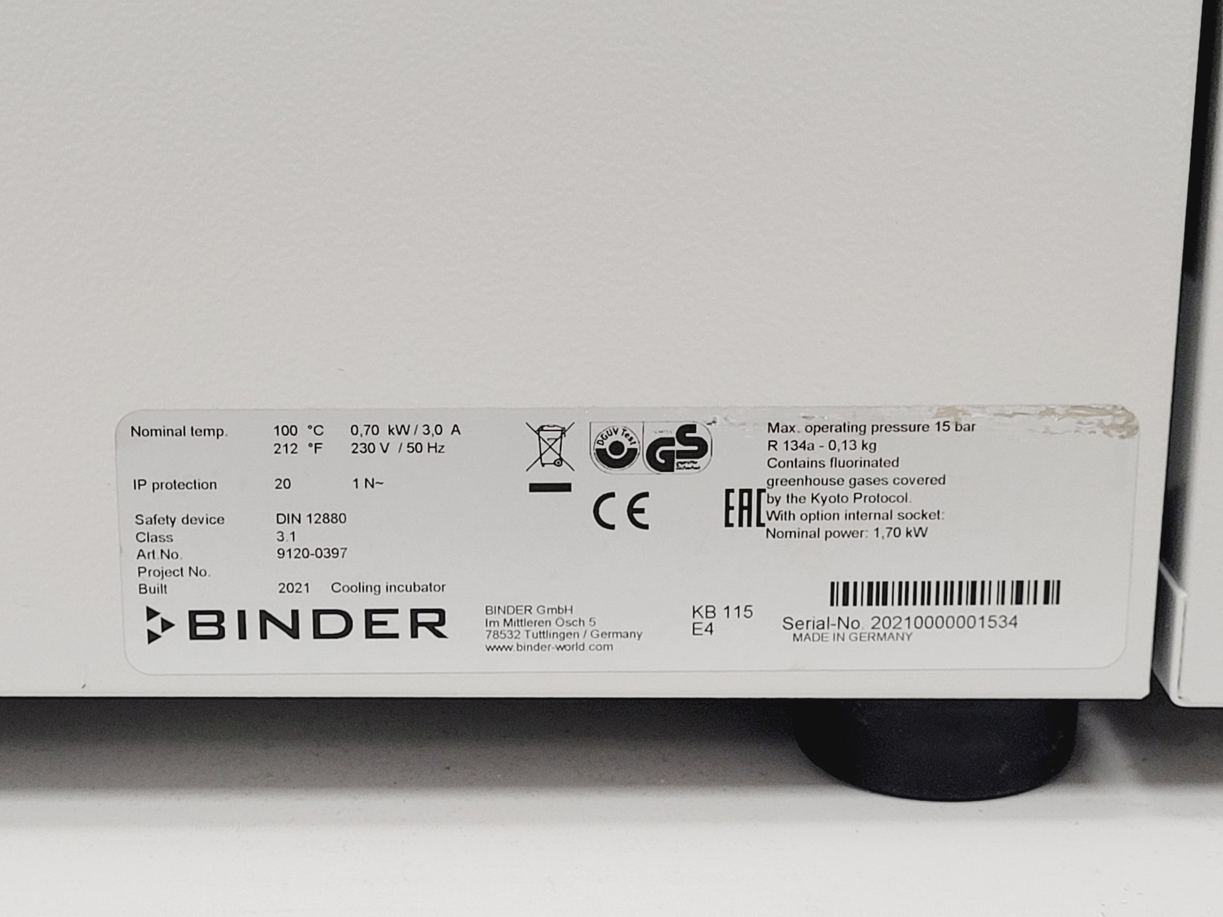 Image of Binder Model KB 115 Cooling Incubator 2021 Lab