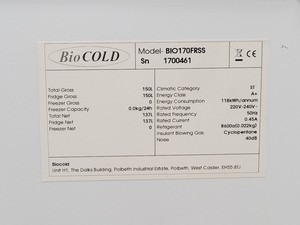 Thumbnail image of Biocold BIO170FRSS Fridge