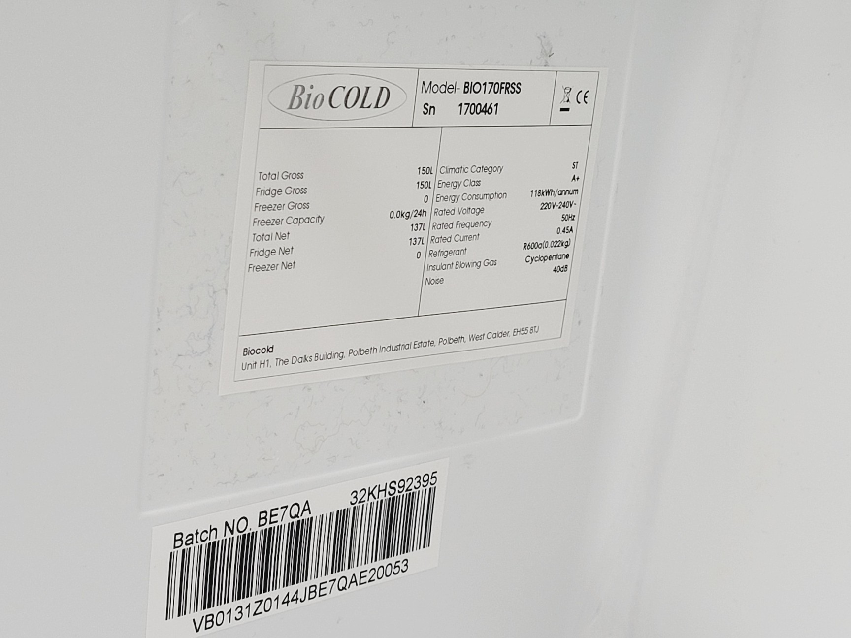 Image of Biocold BIO170FRSS Fridge