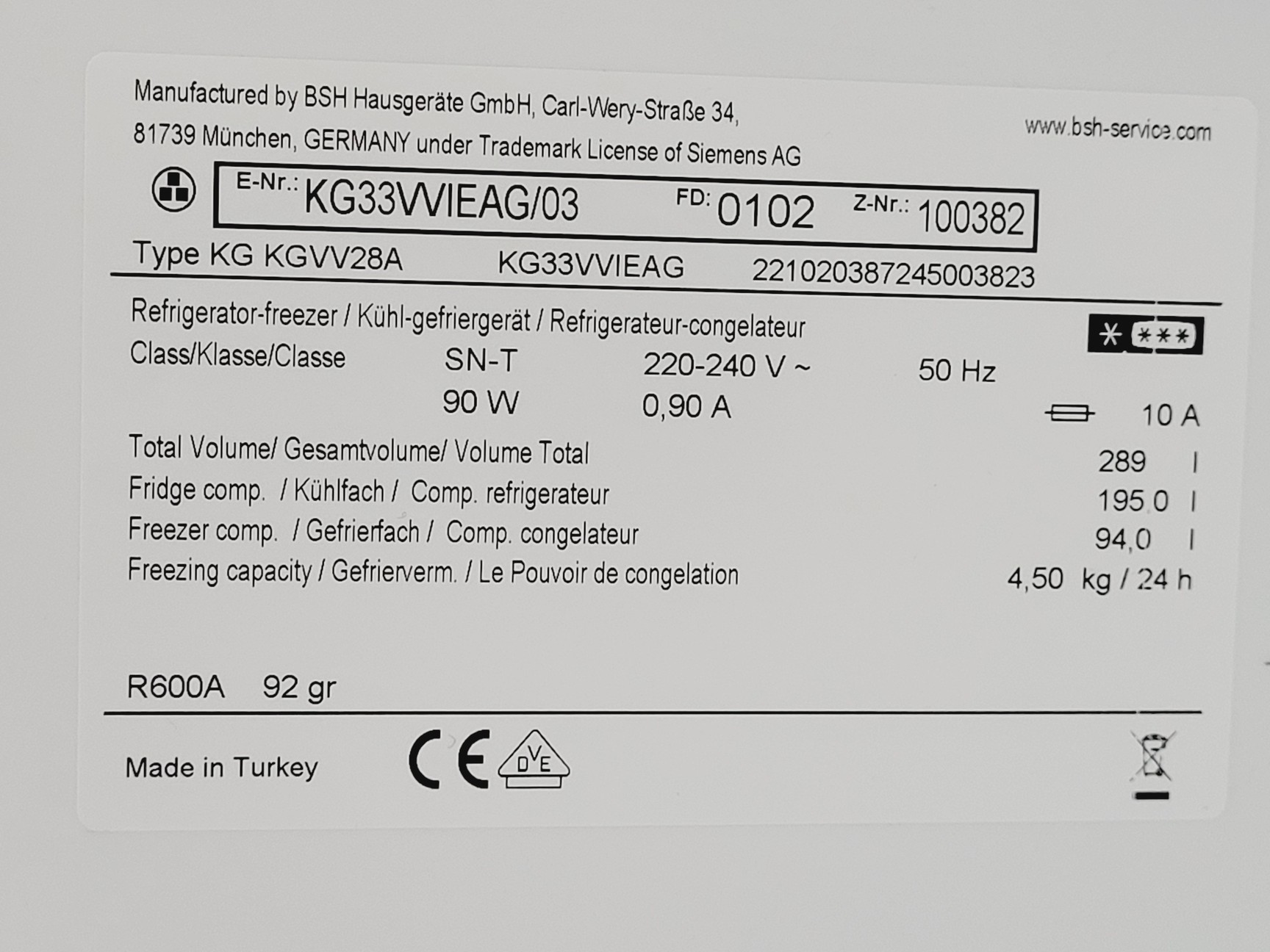 Image of Siemens KG33VVIEAG/03 Fridge Freezer