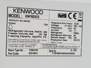 Thumbnail image of Kenwood KNF60X22 Fridge Freezer 186x59.5x 65 cm (HxWxD)