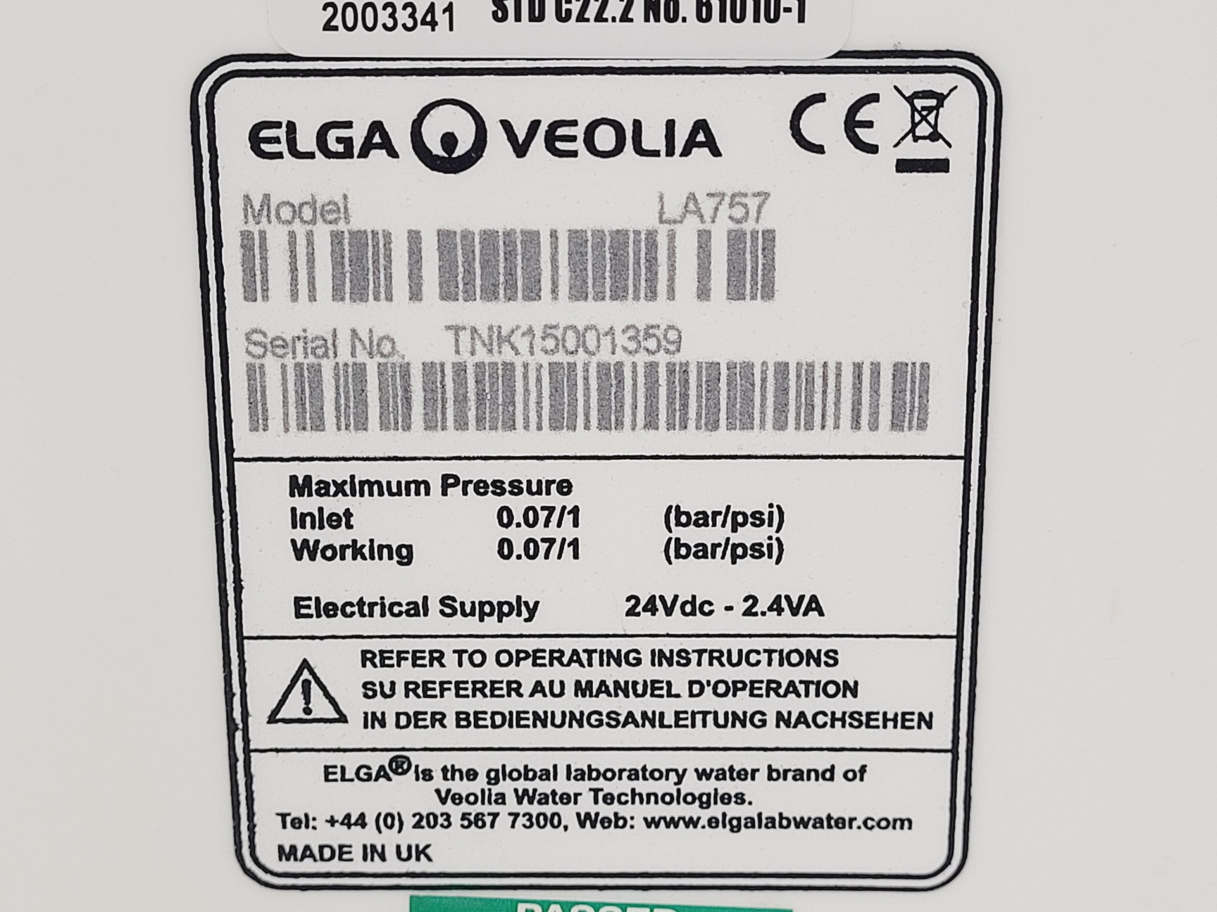 Image of Elga Veolia Purelab Chorus PC110COBPM1 Water Purification System