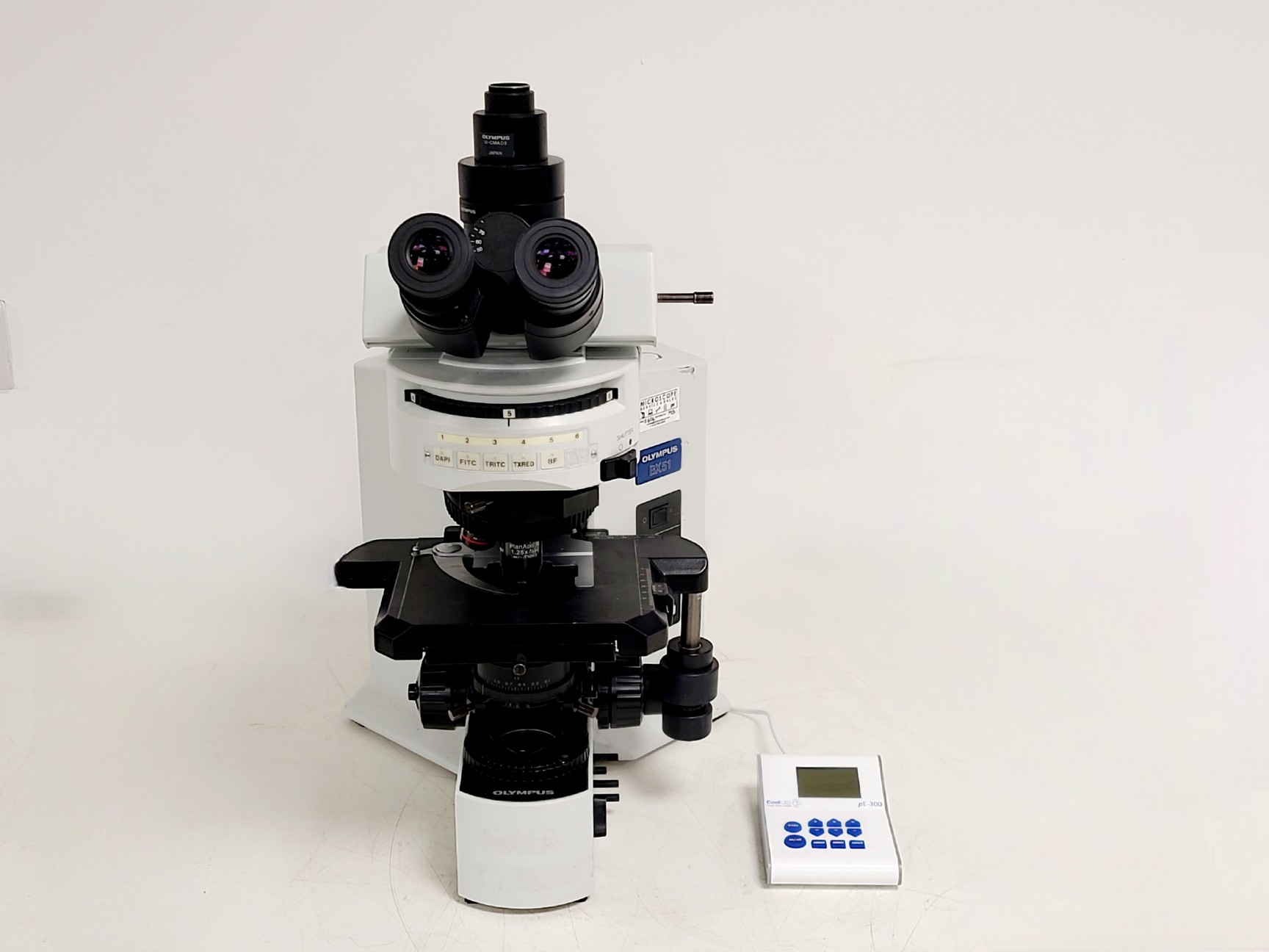 Image of Olympus BX51 Fluorescence Microscope w/ CoolLED pE-300 Illumination Unit