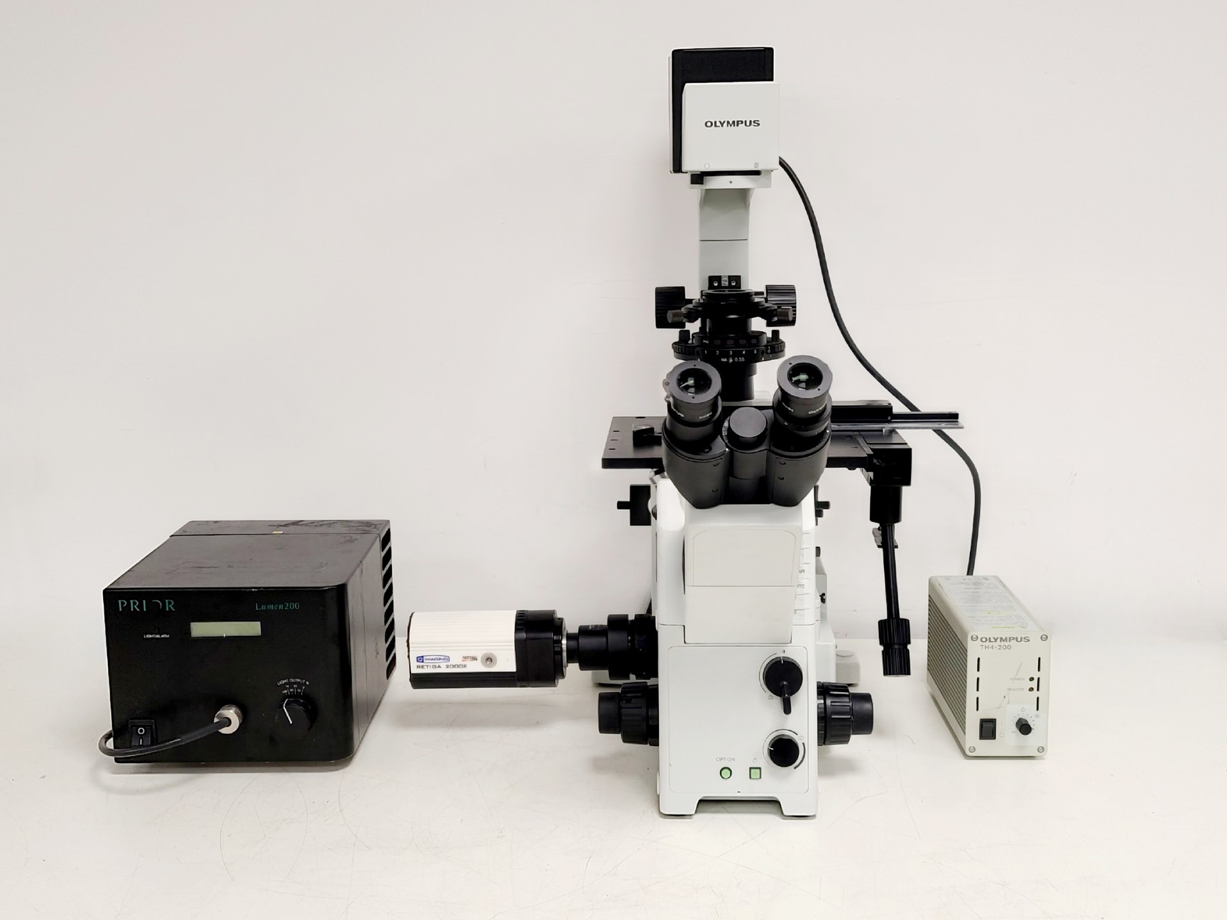 Image of Olympus IX71 Inverted Fluorescence Microscope w/ TH4-200, Lumen200 & Retiga 2000