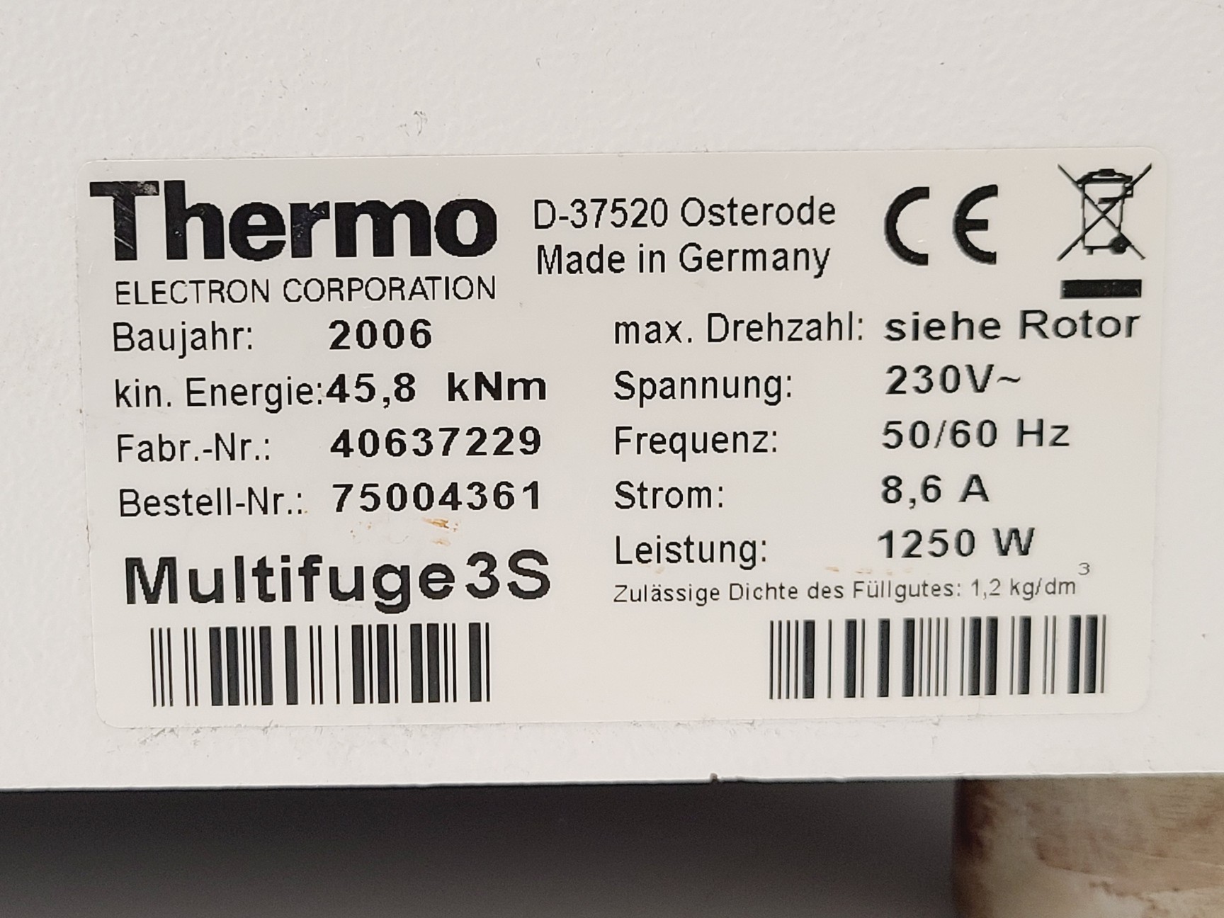 Image of Heraeus Multifuge 3S Centrifuge Model: 75004361