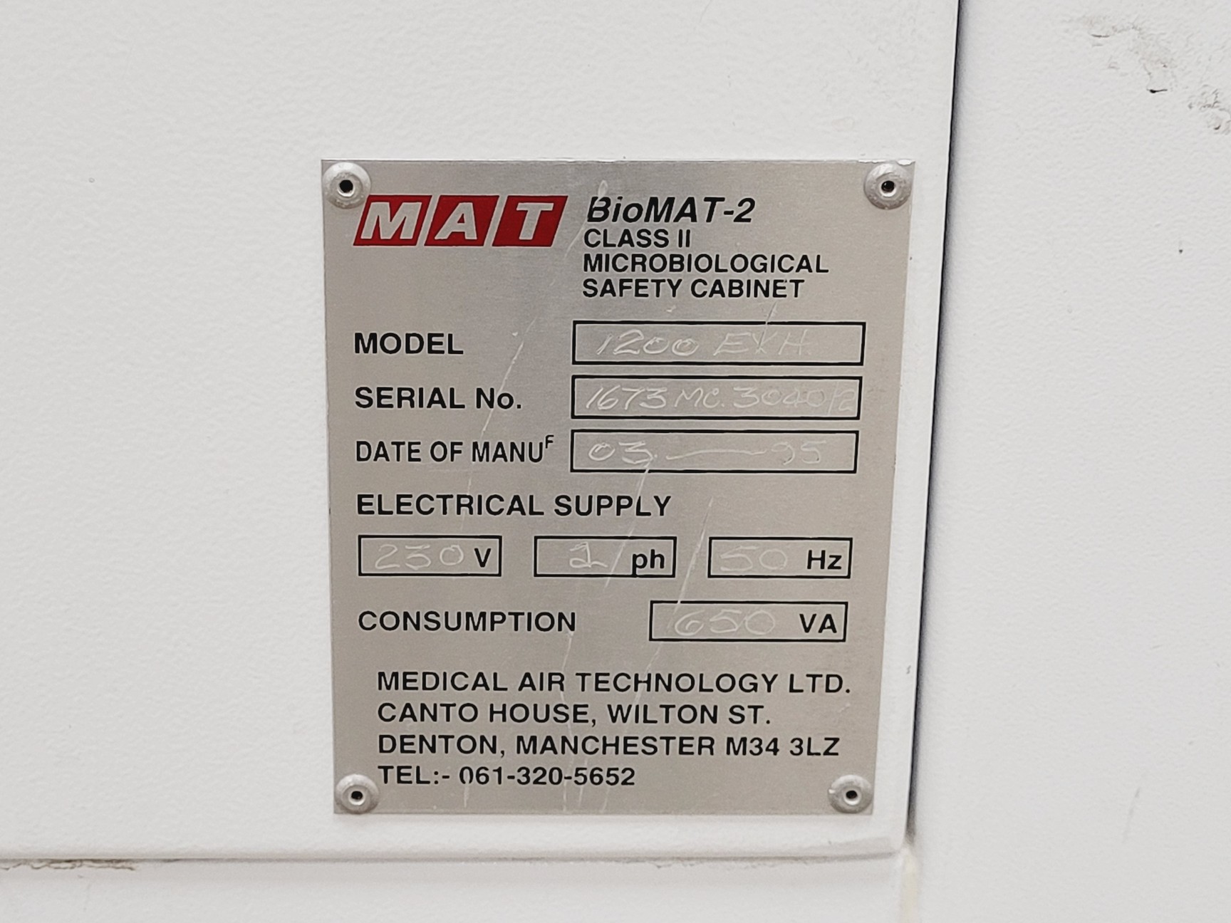 Image of MAT BioMAT-2 1200EXH Class II Microbiological Safety Cabinet
