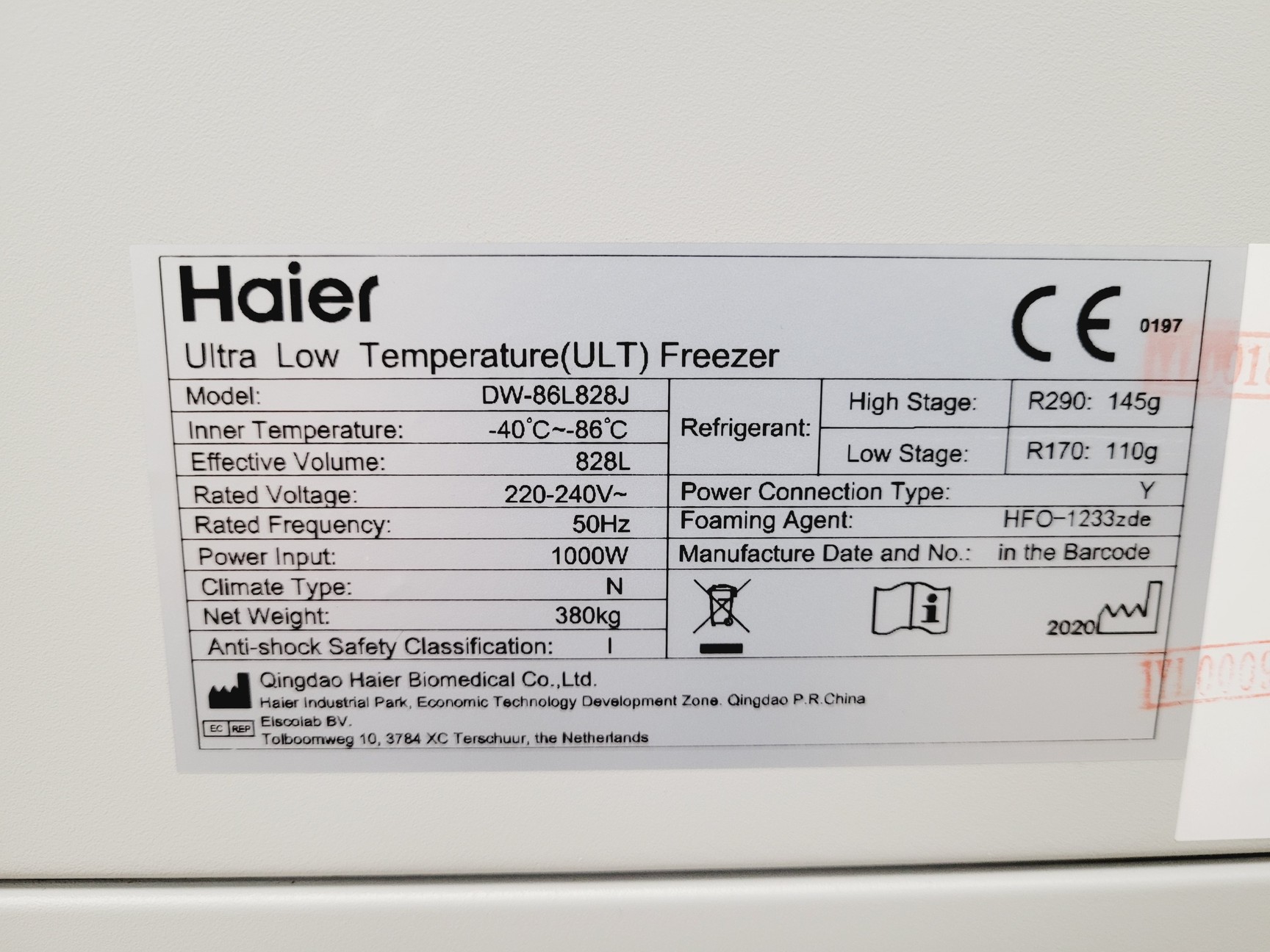 Image of Haier  DW-86L828J Ultra-Low Temperature Freezer -86ºc 