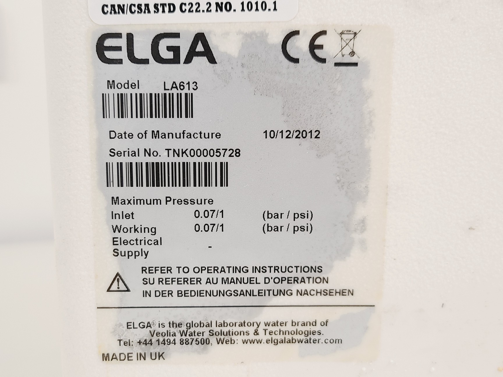 Image of ELGA OPTION-R 7BP with 75l Reservoir Model LA613 Water Purification System