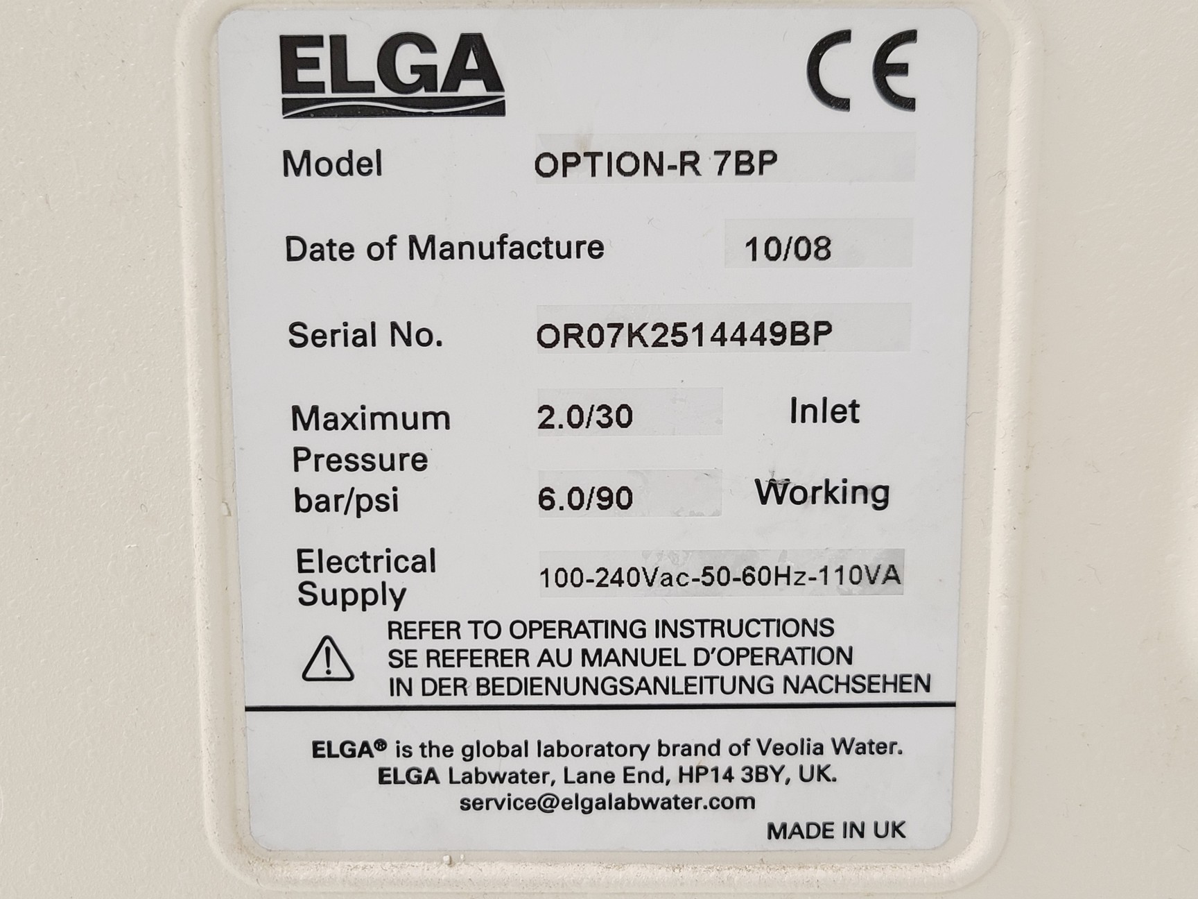 Image of ELGA OPTION-R 7BP with 75l Reservoir Model LA613 Water Purification System