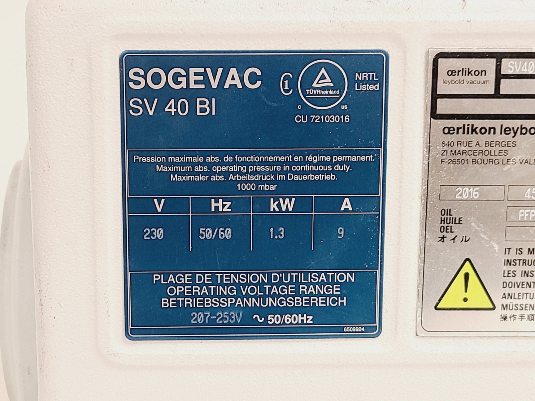 Image of Leybold SOGEVAC SV 40 BI Vacuum Pump