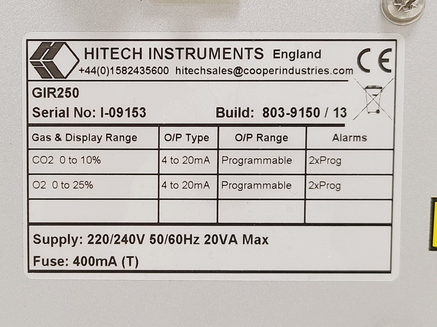 Image of Hitech Instruments GIR250 Gas Analyser Build: 803-9150 / 13