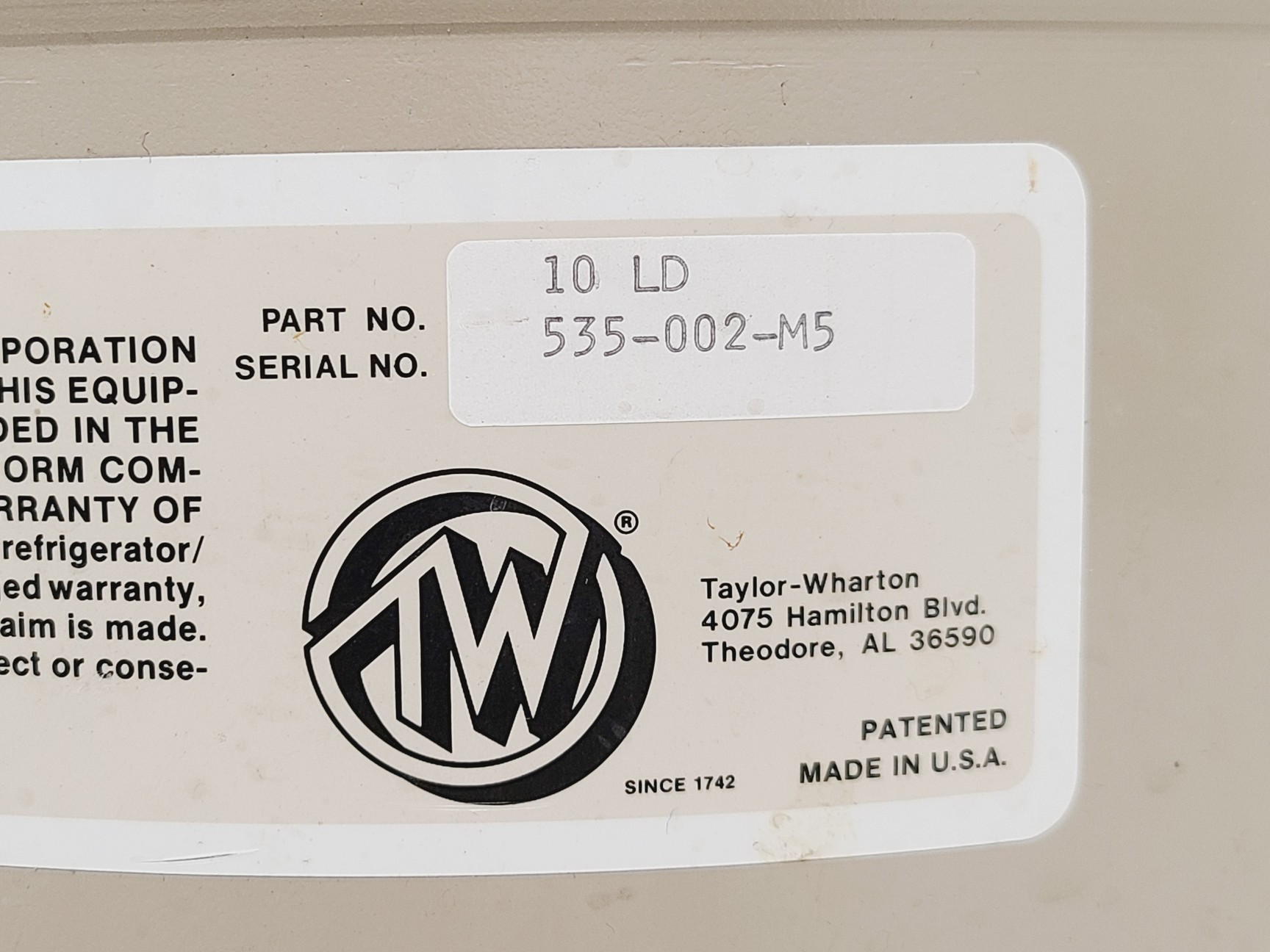 Image of Taylor Wharton 10 LD Dewar