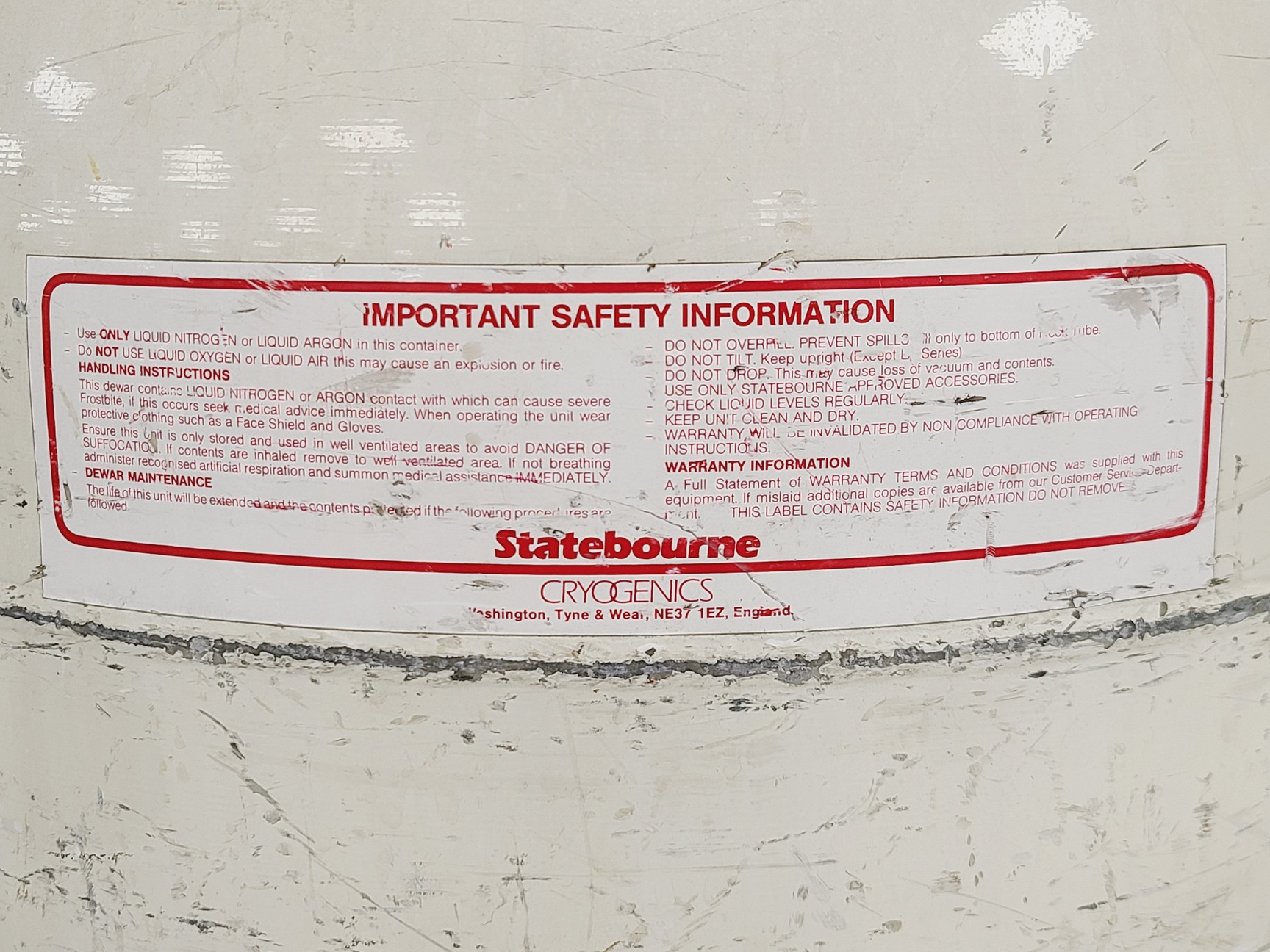 Image of Statebourne Cryogenics LA 25 Liquid Nitrogen Storage Tank (25L) Lab