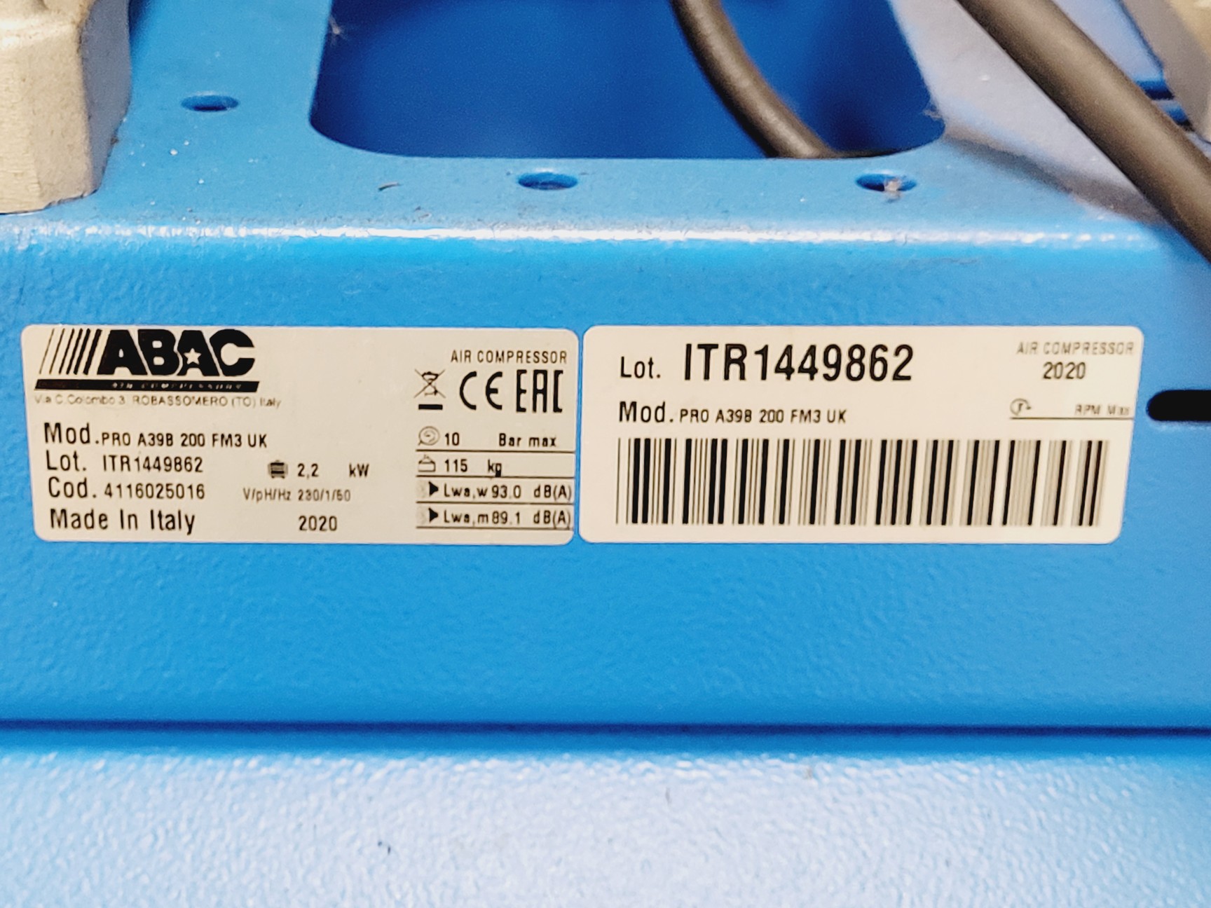 Image of ABAC PRO A39B 200 FM3 UK Air Compressor