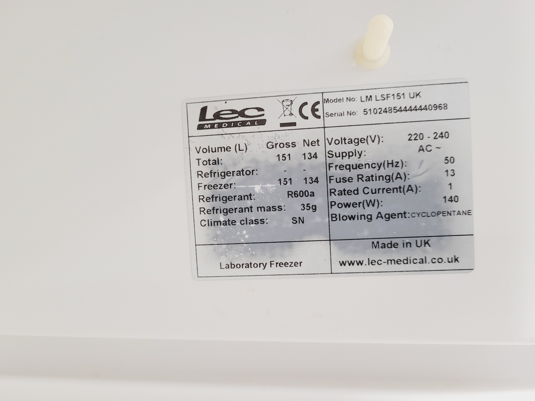 Image of Lec Medical LM LSF151 Lab Freezer