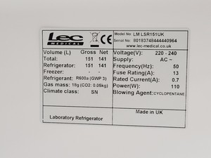 Thumbnail image of Lec Medical LM LSR151UK Lab Fridge