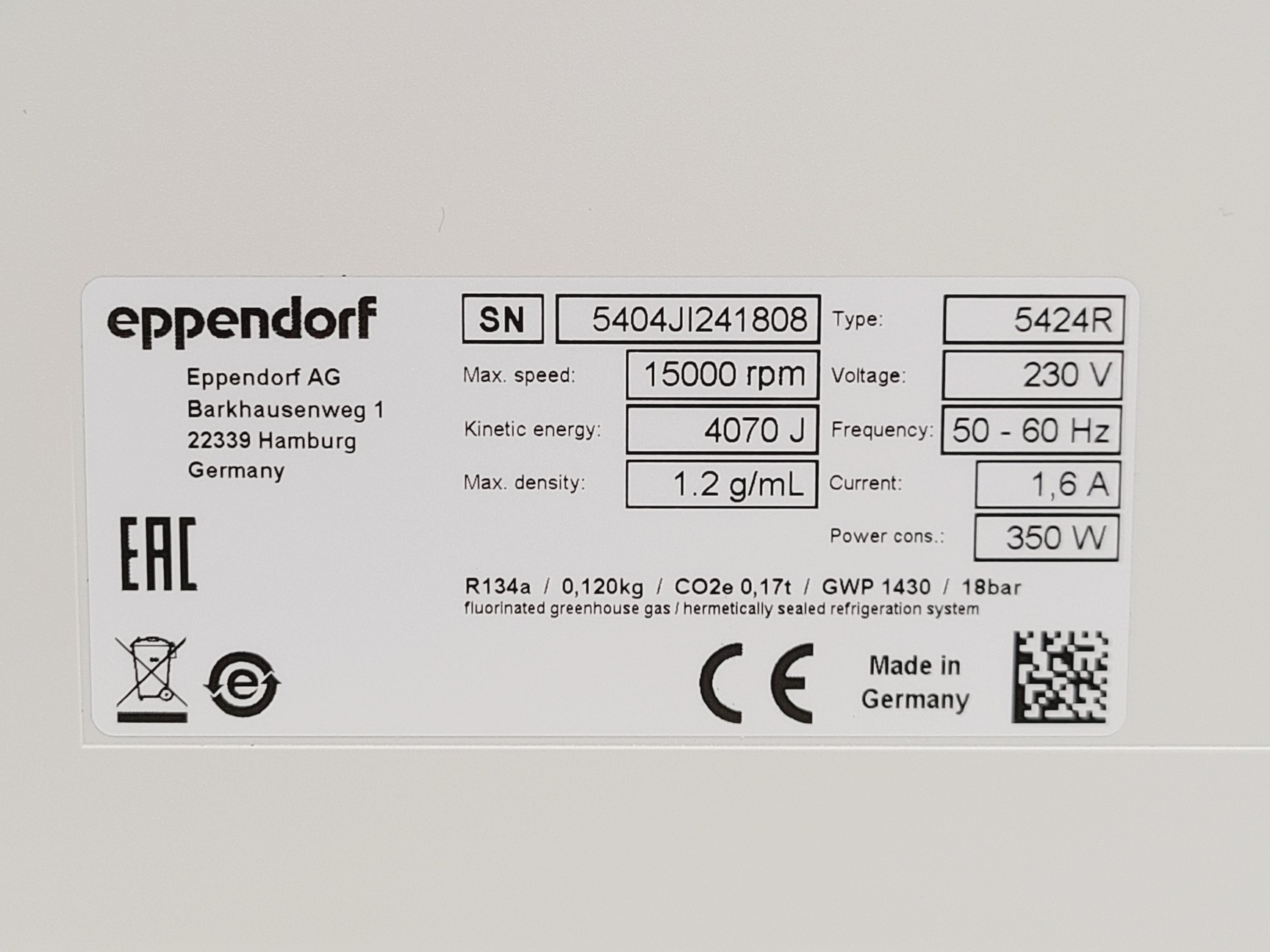 Image of Eppendorf 5424 R Refrigerated Centrifuge w/ FA-45-24-11 Rotor