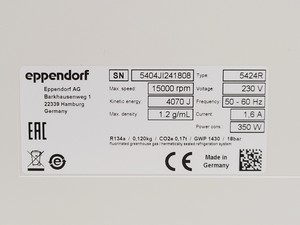 Thumbnail image of Eppendorf 5424 R Refrigerated Centrifuge w/ FA-45-24-11 Rotor
