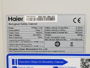 Thumbnail image of Haier HR900-II A2 Class 2 Biological Safety Cabinet with Stand Lab
