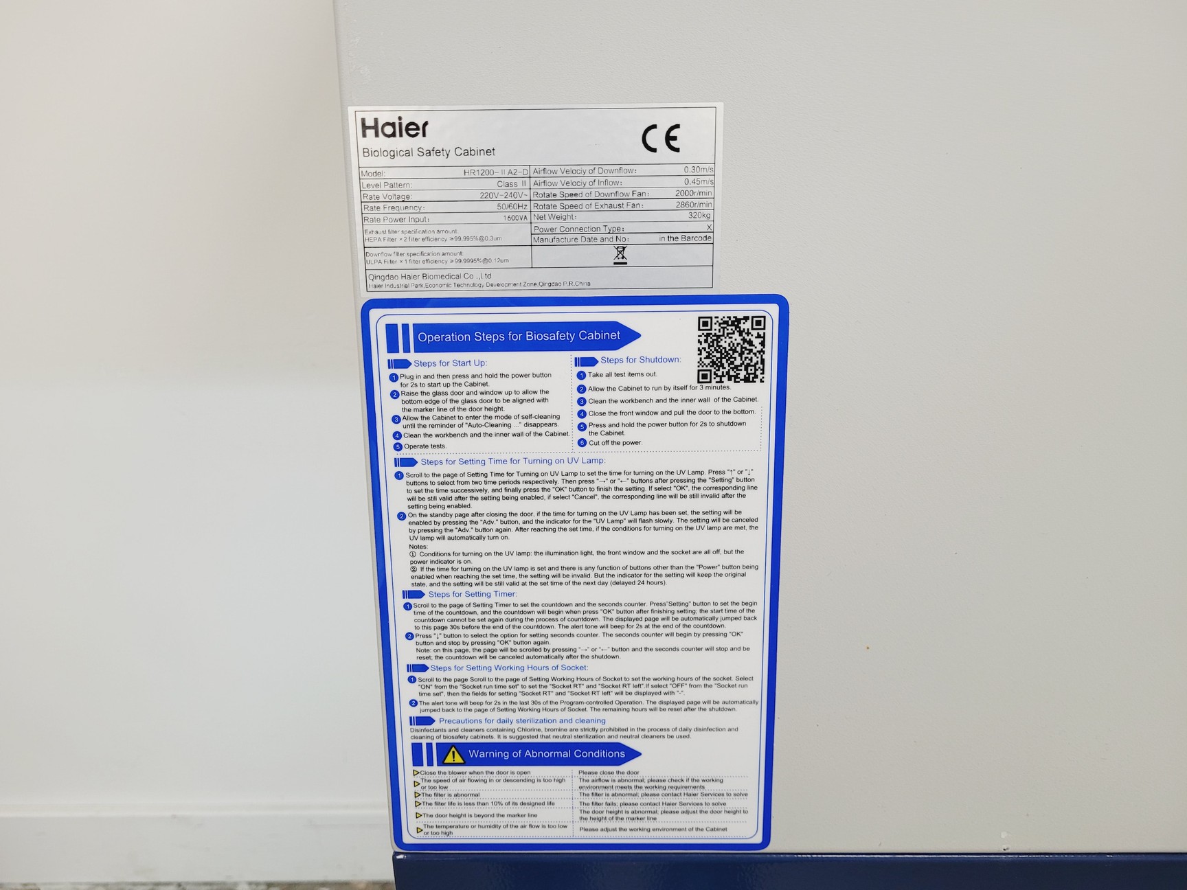 Image of Haier HR1200-II A2-D Class 2 Biological Safety Cabinet w/ Stand Lab