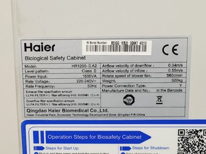 Thumbnail image of Haier HR1200-II A2 Class 2 Biological Safety Cabinet w/ Stand Lab