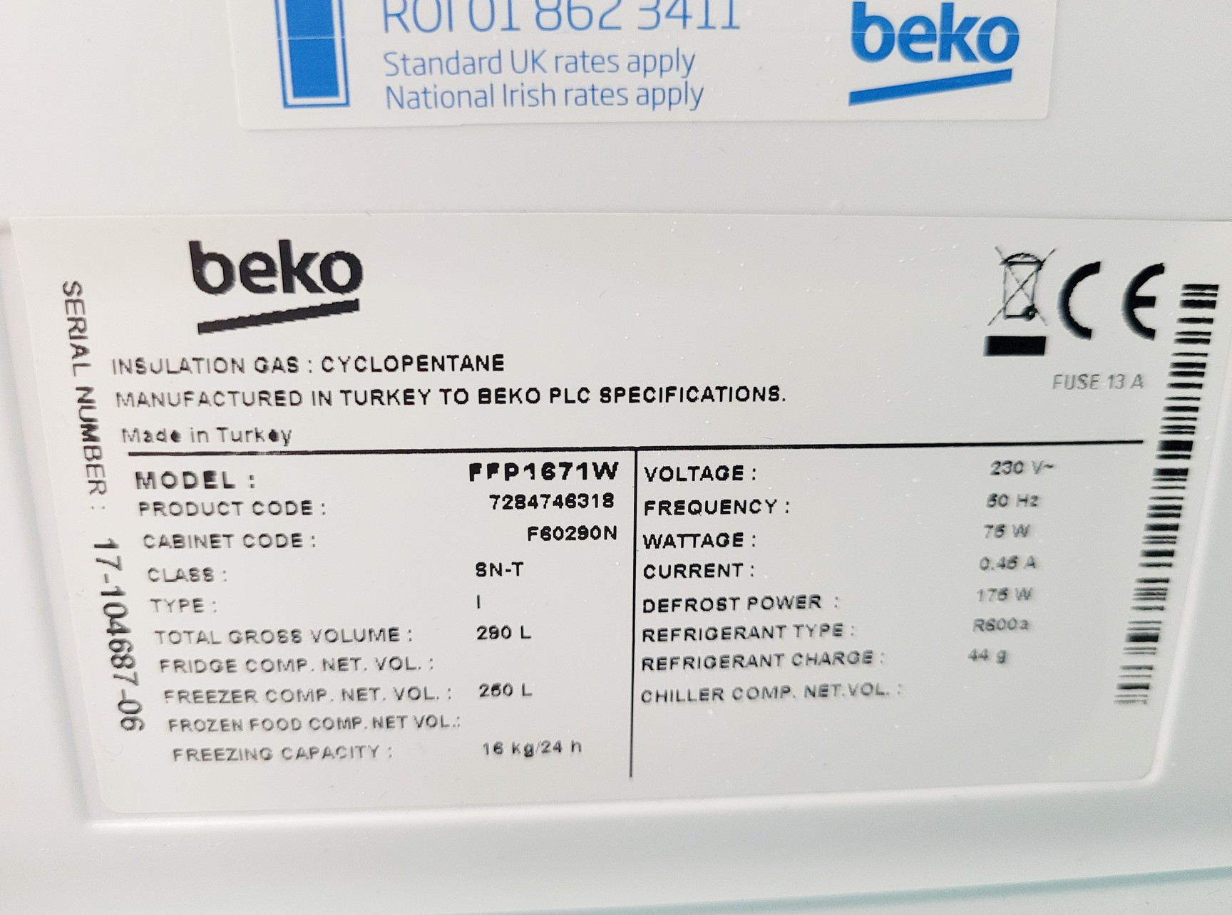 Beko FFP1671W Freezer Lab Beko FFP1671W Freezer Lab