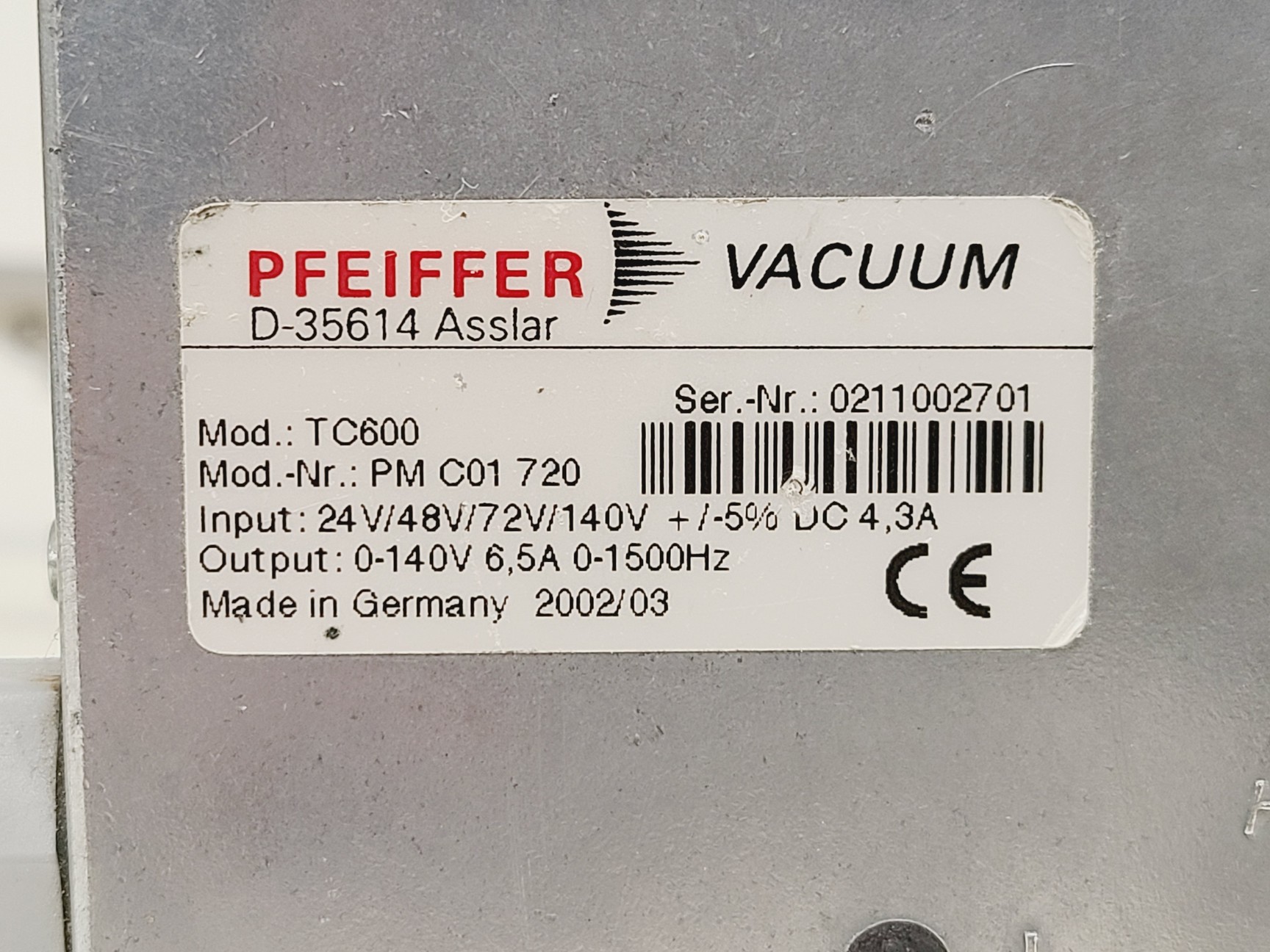 Image of Pfeiffer HiPace Turbo Molecular Pump Models TMU 261/TC600/PM Z01 252 A