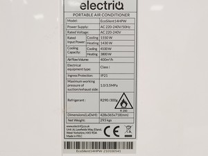 Thumbnail image of ElectriQ EcoSilent 14HPW Portable Air Conditioner