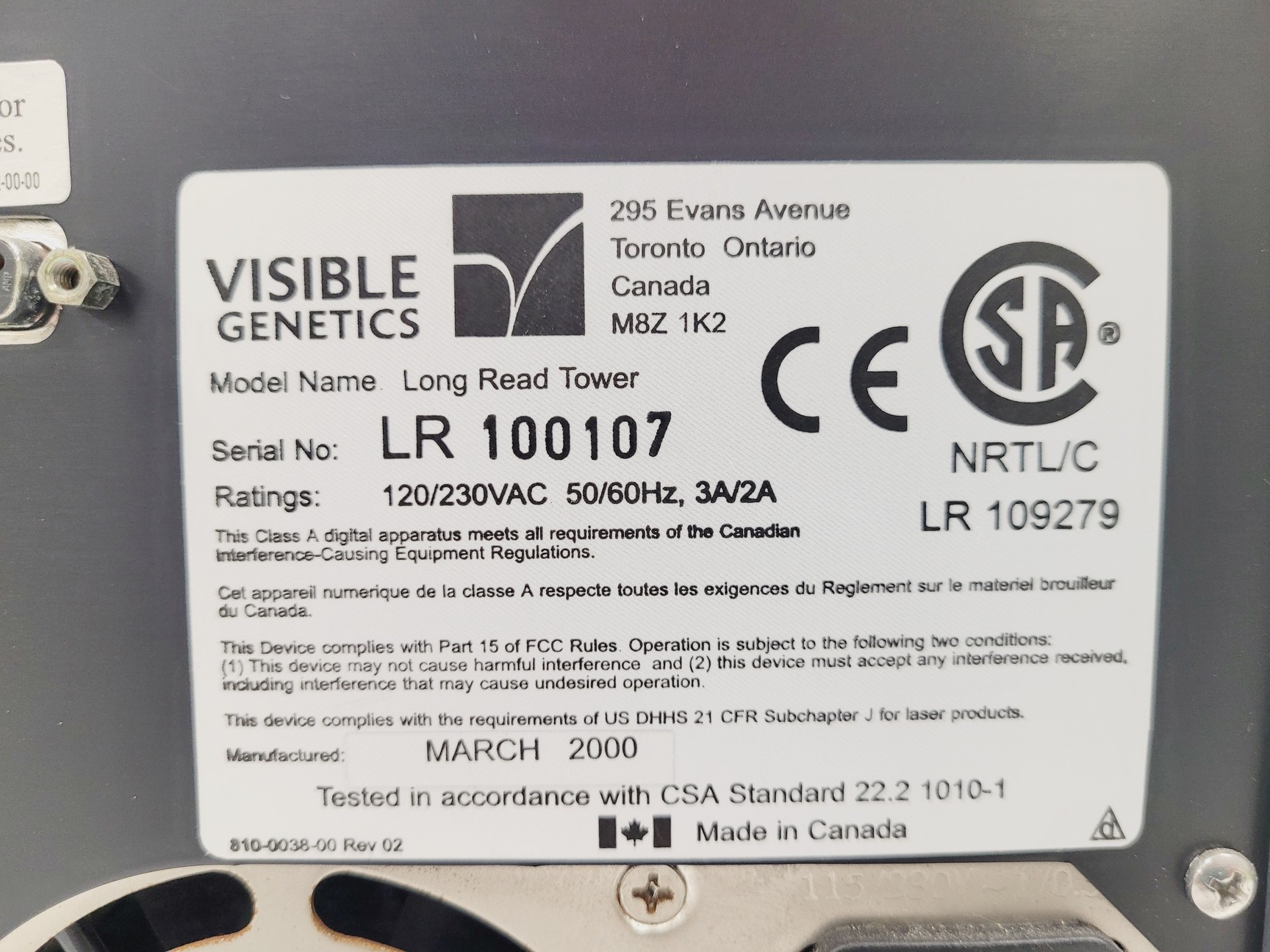 Image of Visible Genetics Long-Read Tower DNA Sequencer