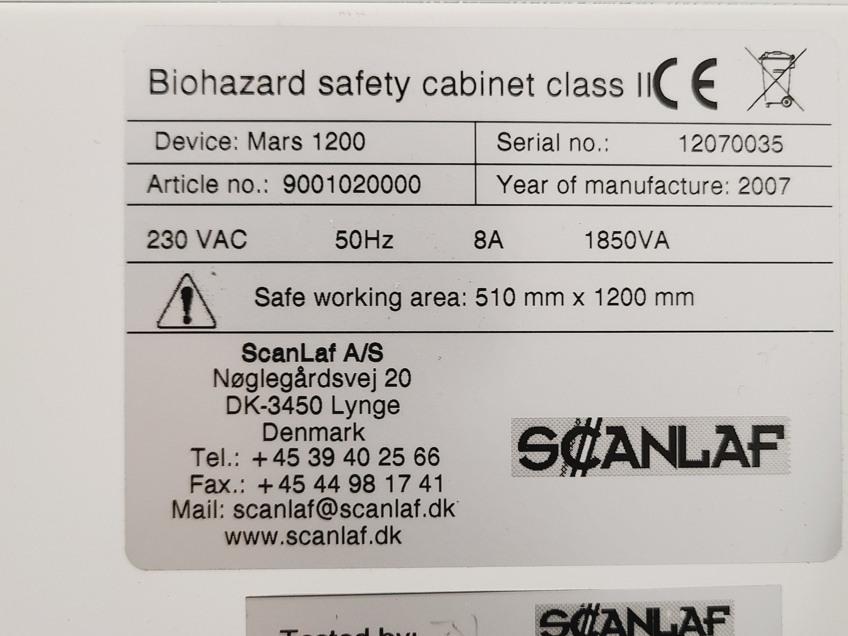 Image of Scanlaf Mars 1200 Class II Biological Safety Cabinet with Stand