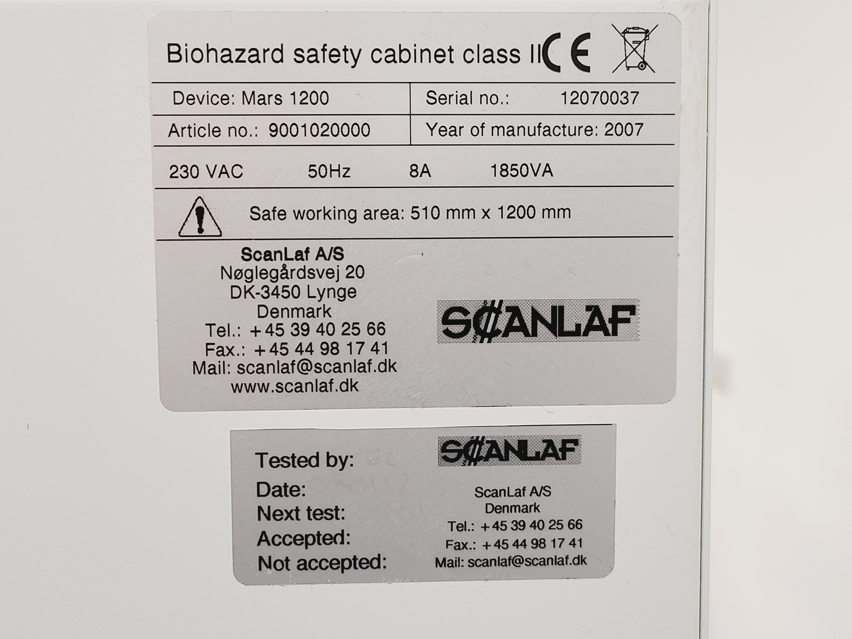 Image of Scanlaf Mars 1200 Class II Biological Safety Cabinet with Stand