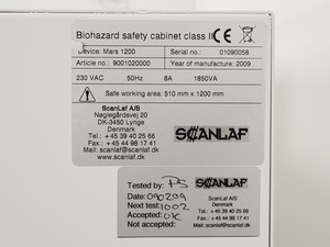 Thumbnail image of Scanlaf Mars 1200 Class II Biological Safety Cabinet with Stand
