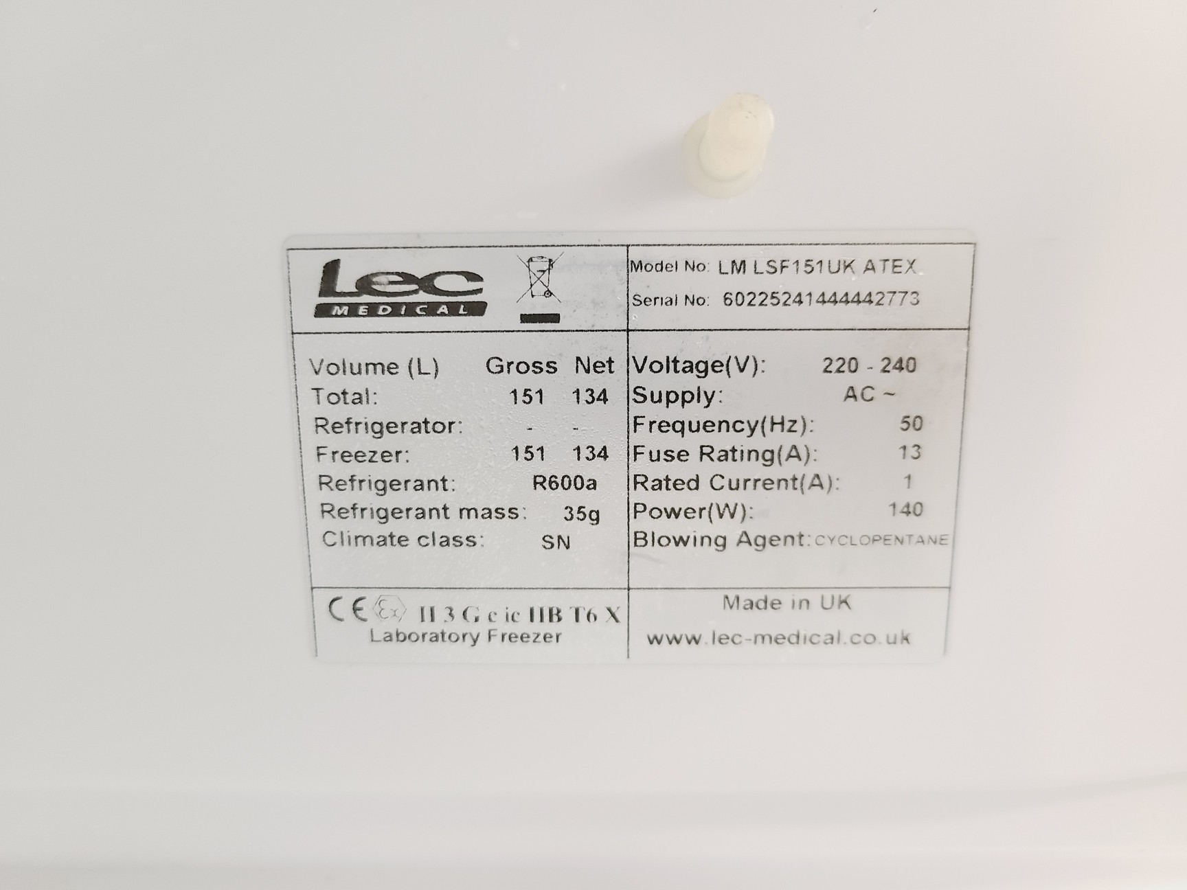 Image of LEC Medical Freezer Model LM LSF151