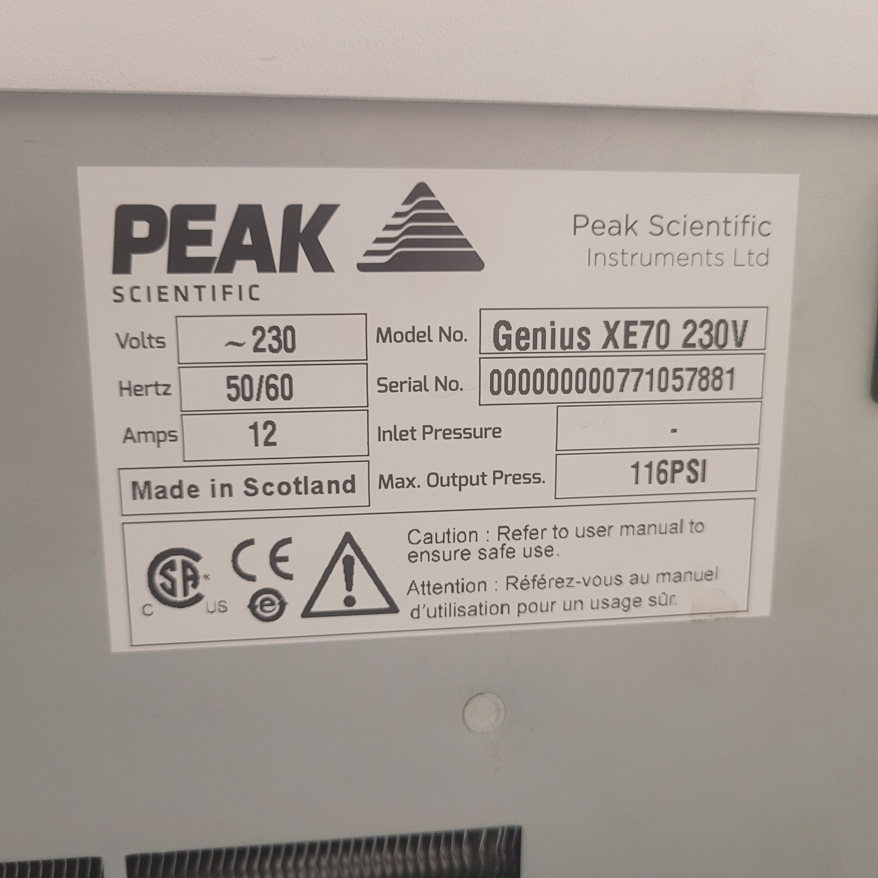 Image of Peak Scientific Genius XE70 Nitrogen Generator (230V)