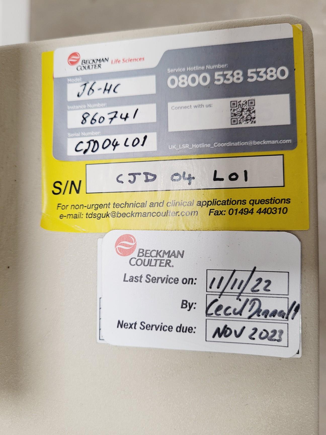 Image of Beckman Coulter J6-HC Floor Standing Centrifuge w/ JS-4.2 Rotor & 6 x Bucket Lab