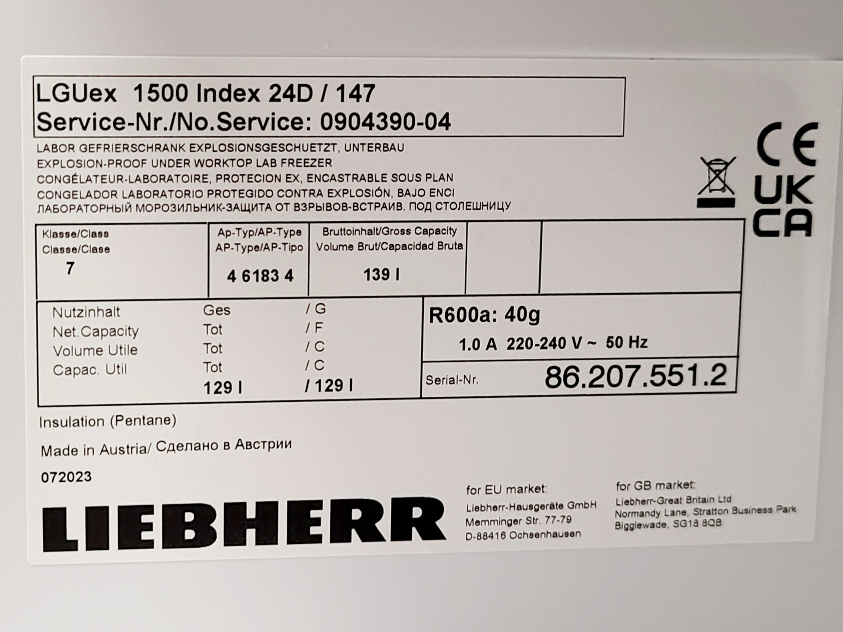 Image of Liebherr LGUex 1500 Lab Freezer