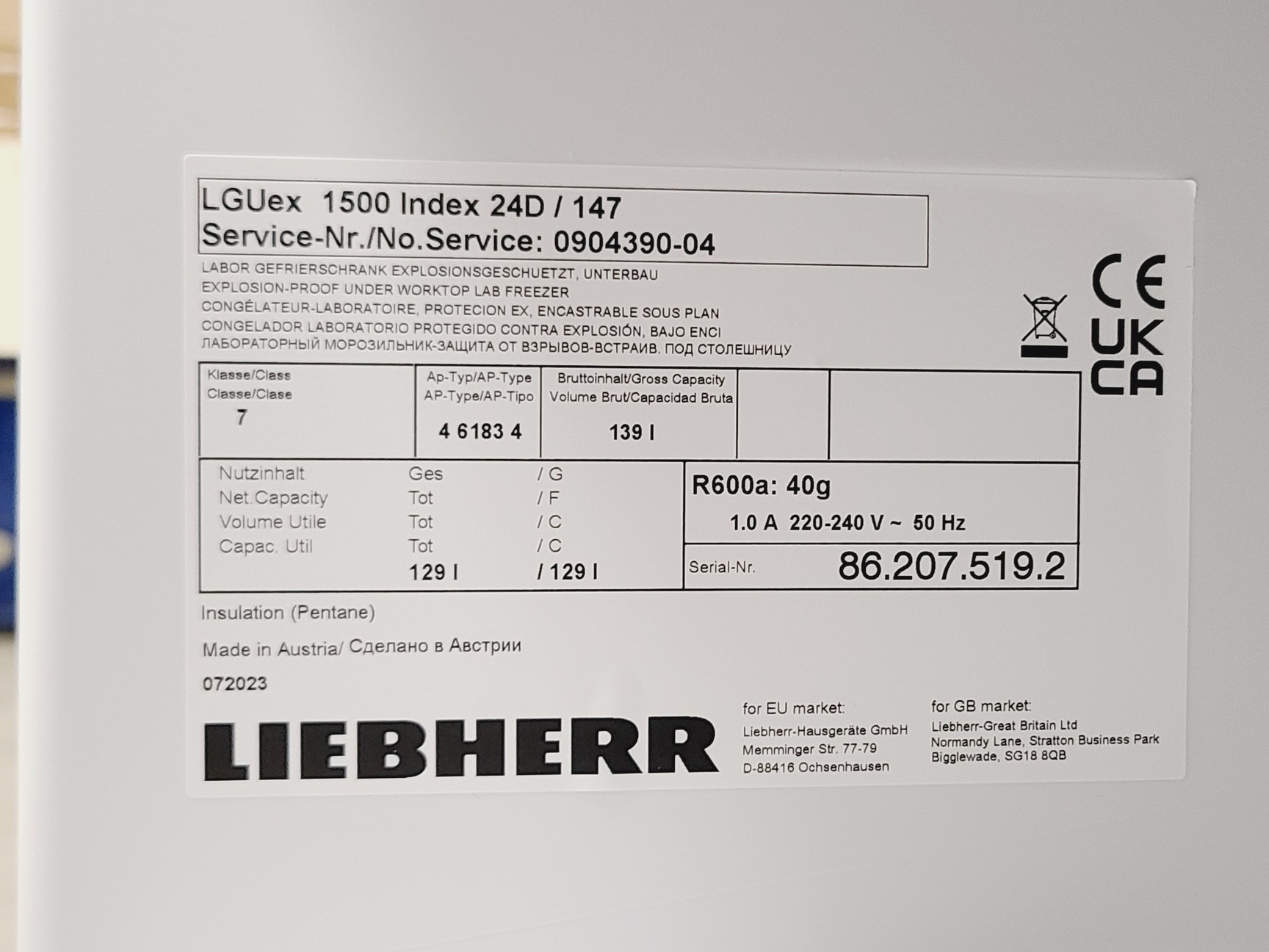 Image of Liebherr LGUex 1500 MediLine Lab Freezer